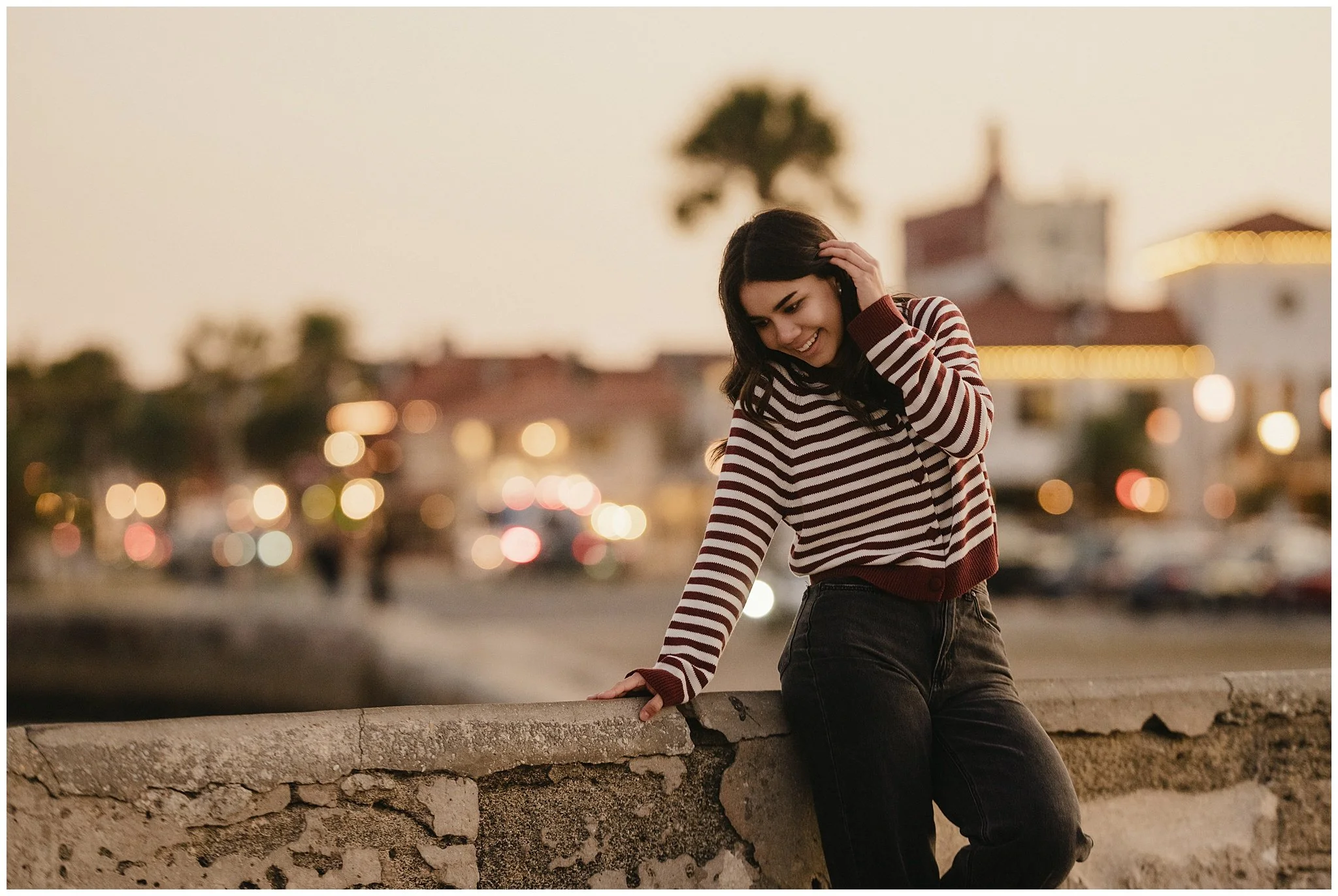 senior photo downtown city at sunset birmingham al