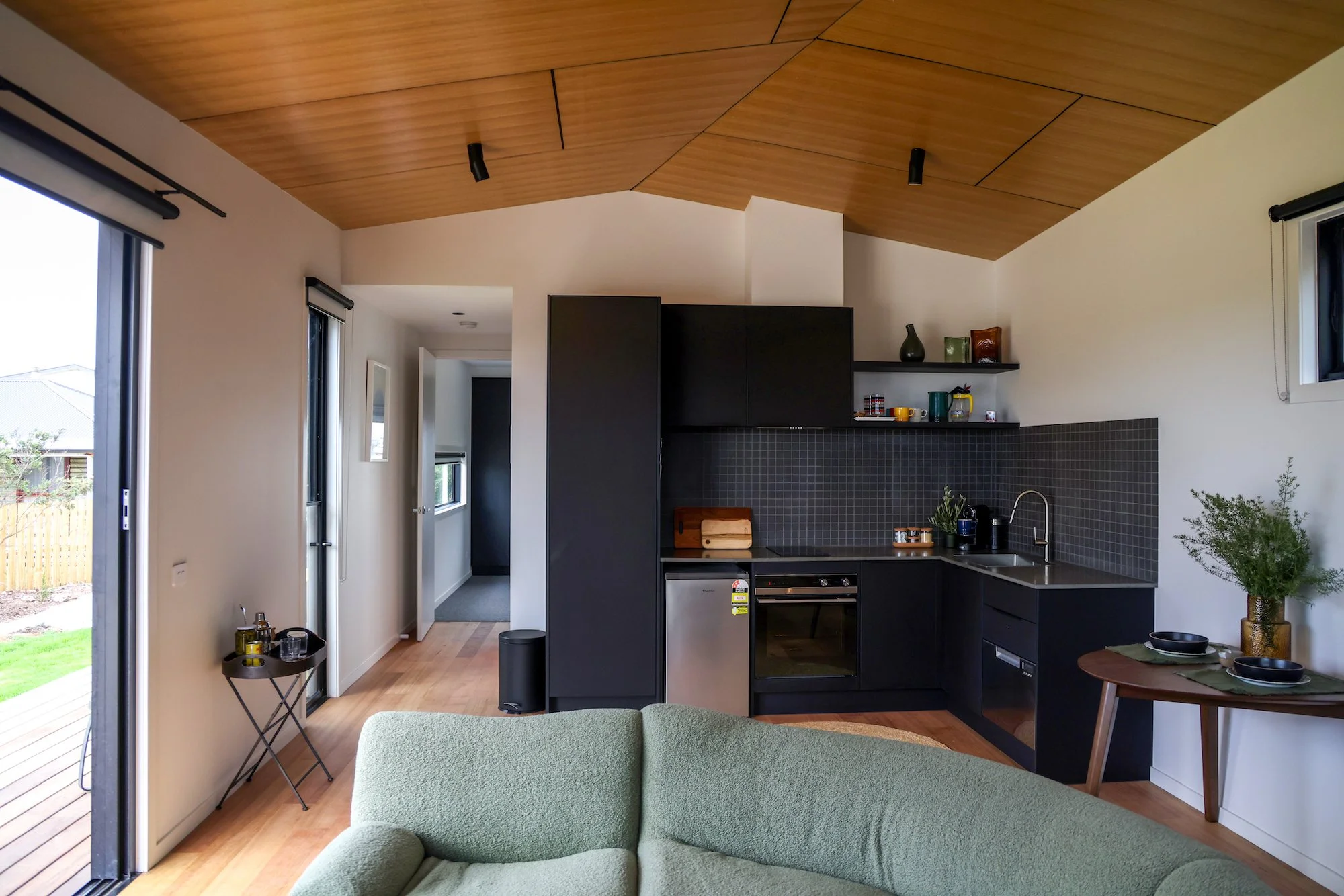 Open plan living/dining with fireplace