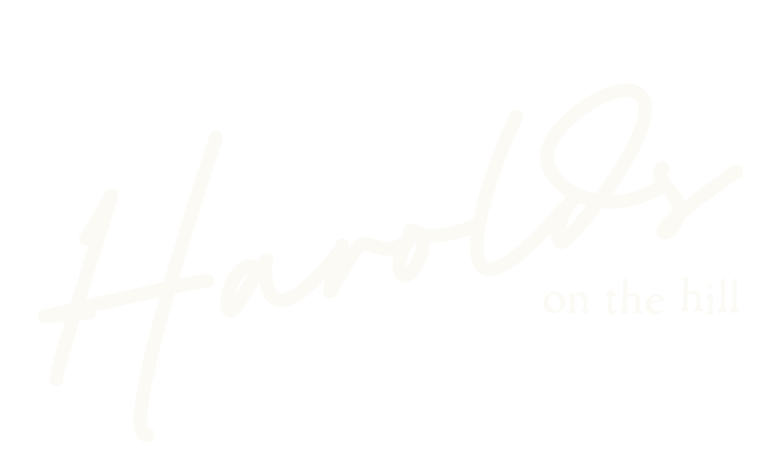 Text reads 'Harolds on the hill' with 'Harolds' in cursive and 'on the hill' in small print