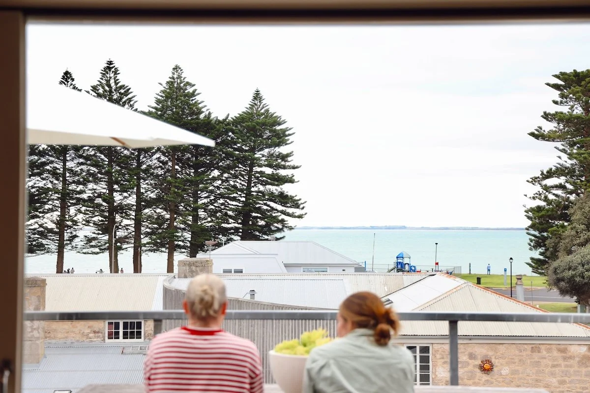 Balcony with sea views and 6 seater dining table