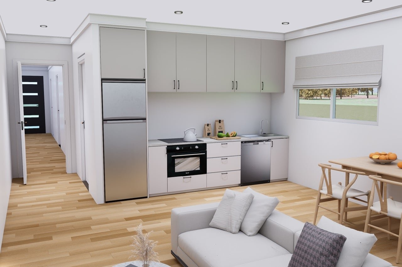 Complete independence: kitchen and living