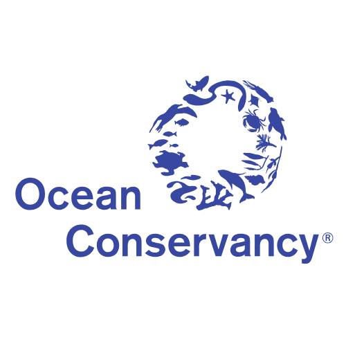 Logo of Ocean Conservancy featuring a circle of various ocean animals and marine life in blue, with the text 'Ocean Conservancy' below.