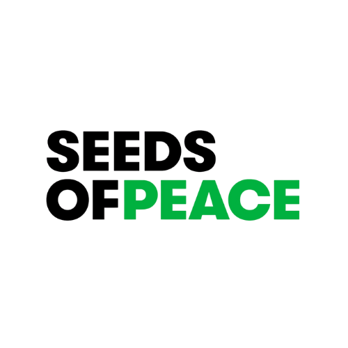Text reading "SEEDS OF PEACE" with "SEEDS" and "OF" in black, and "PEACE" in green on a white background.