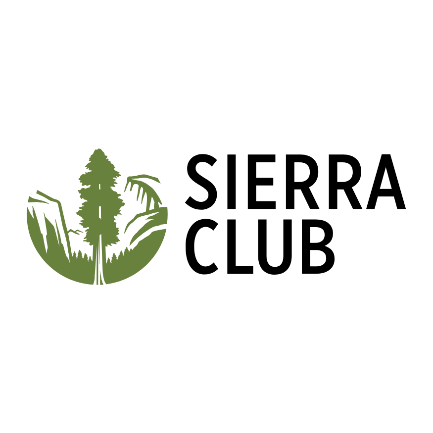 Green tree icon with grass and plant illustrations next to the black text 'Sierra Club' on a white background