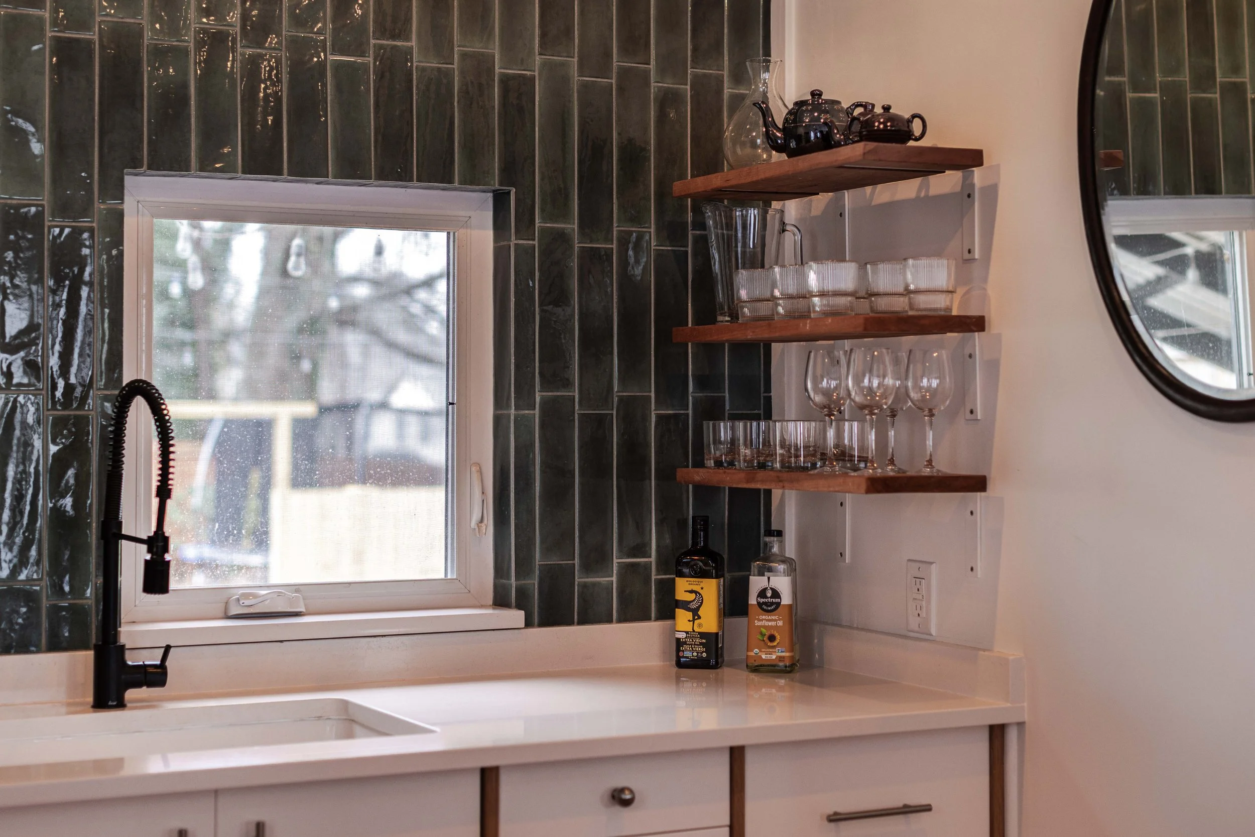 Renovated kitchen with open Shelf — 1219 Gordon Ave furnished rental.