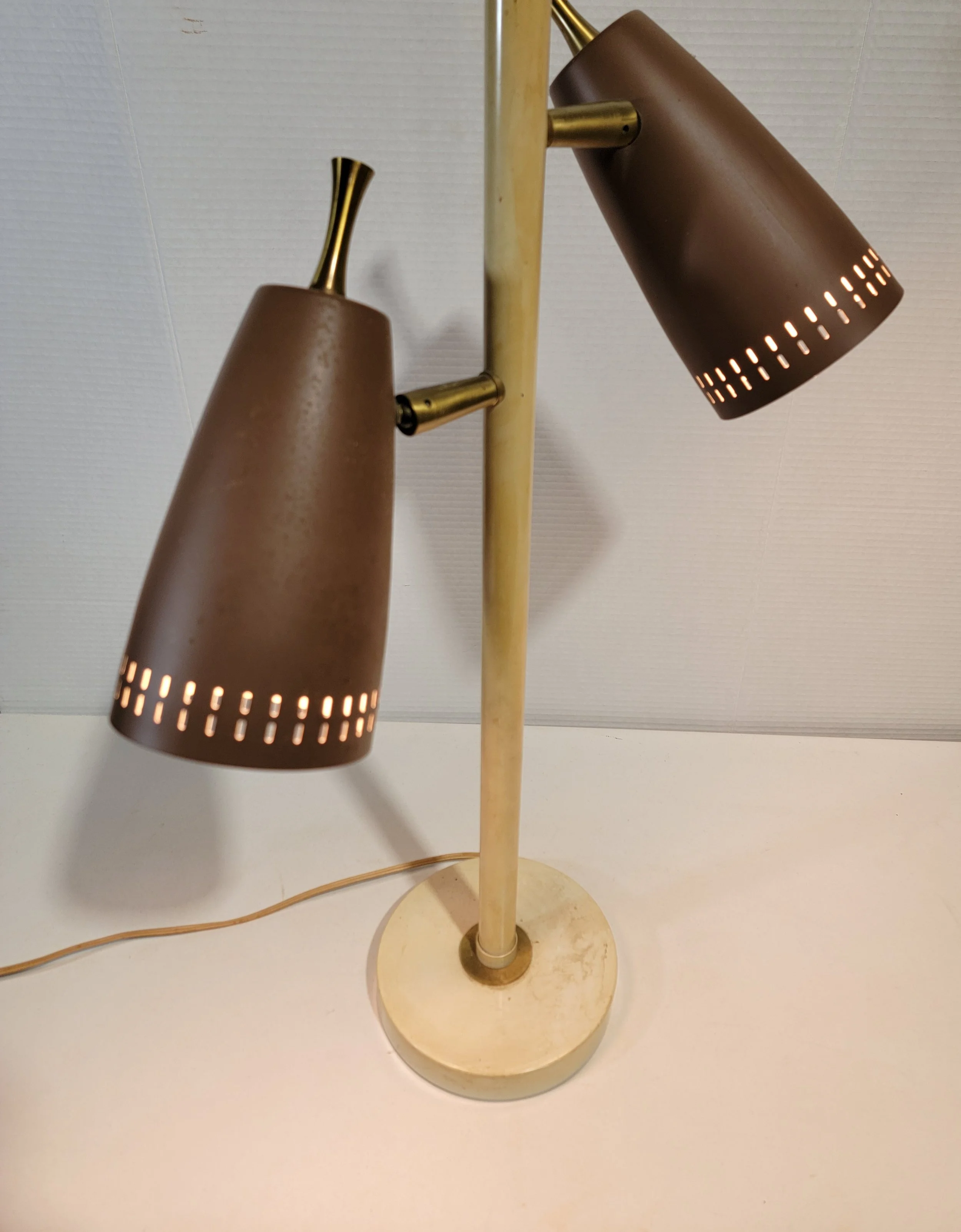 Vintage Dual-Head Brass Accents Desk Lamp Mid Century Home Décor BC Modern-A1