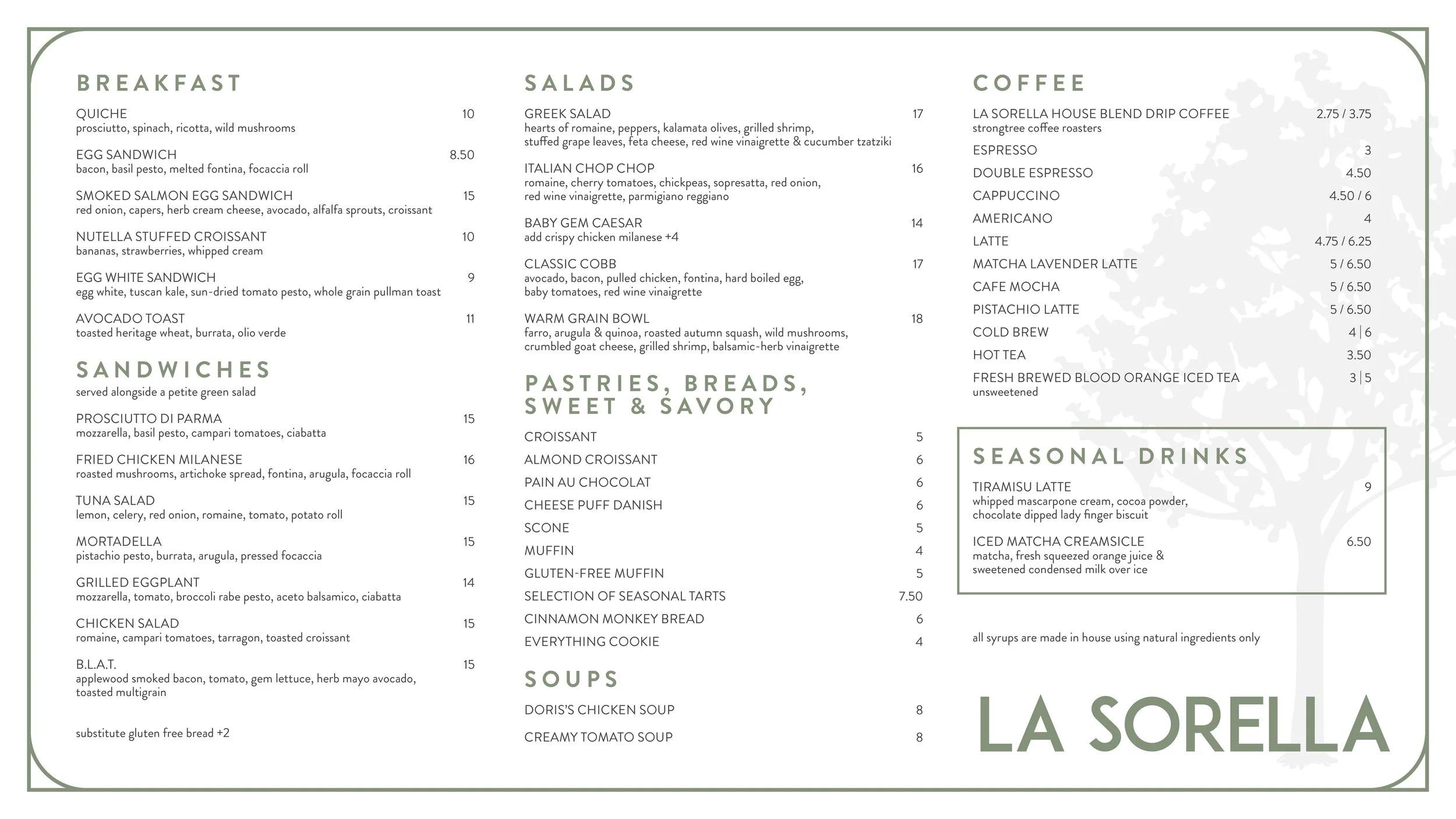 Sorella Menu