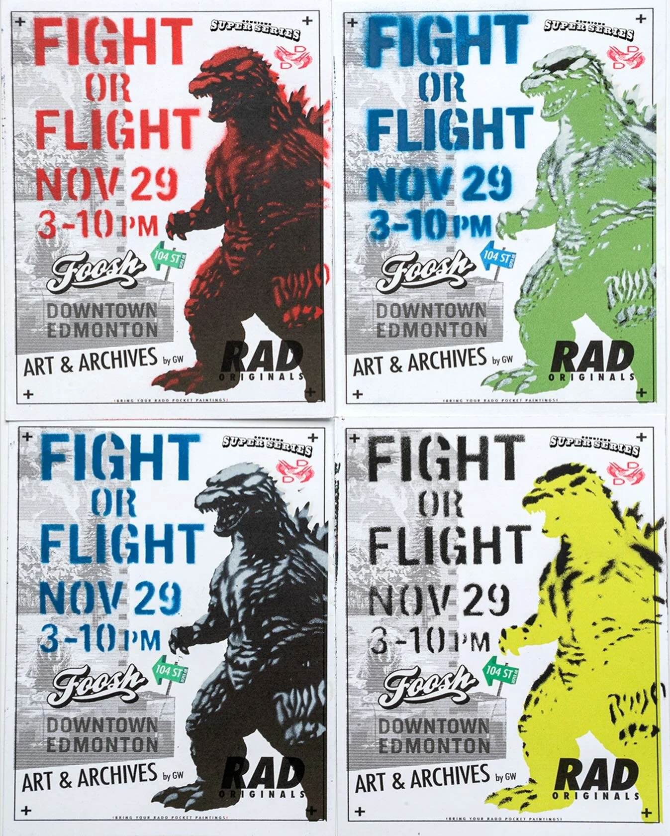 Downtown Super Series is BACK!!
First up @g_radoriginals art show:

Fight or Flight - Art &amp; Archives Showcase by Grady Wallace

Saturday, November 29 &bull; 3-10 PM
Foosh Downtown (10150 104 st) 
@fooshyeg 
 
This event is FREE stop in and say hi