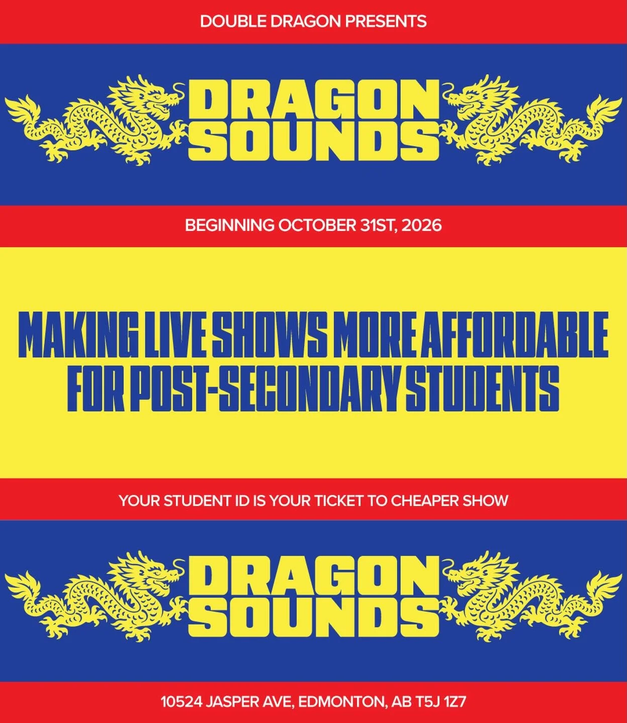 DOUBLE DRAGON presents DRAGON SOUNDS 🐉

With the school semester in full effect, we&rsquo;re happy to roll out DRAGON SOUNDS, a program supporting post-secondary students with more affordable live shows.

Over the next year, select live shows at DOU