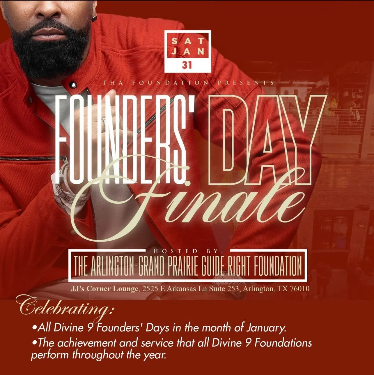 🔥 FOUNDERS&rsquo; DAY FINALE &ndash; SATURDAY, JANUARY 31 🔥

The Arlington&ndash;Grand Prairie Guide Right Foundation is bringing it back! Last year was phenomenal, and this year we&rsquo;re taking it even higher. Join us as we celebrate all Divine