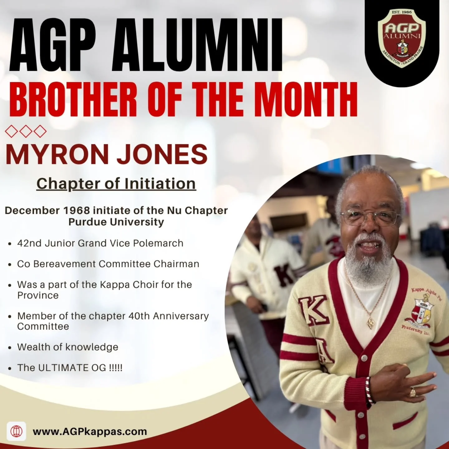 AGP Brother of the Month brother Myron Jones 
A brother who's efforts have gone above and beyond for the chapter.
Yo to the good nupe.