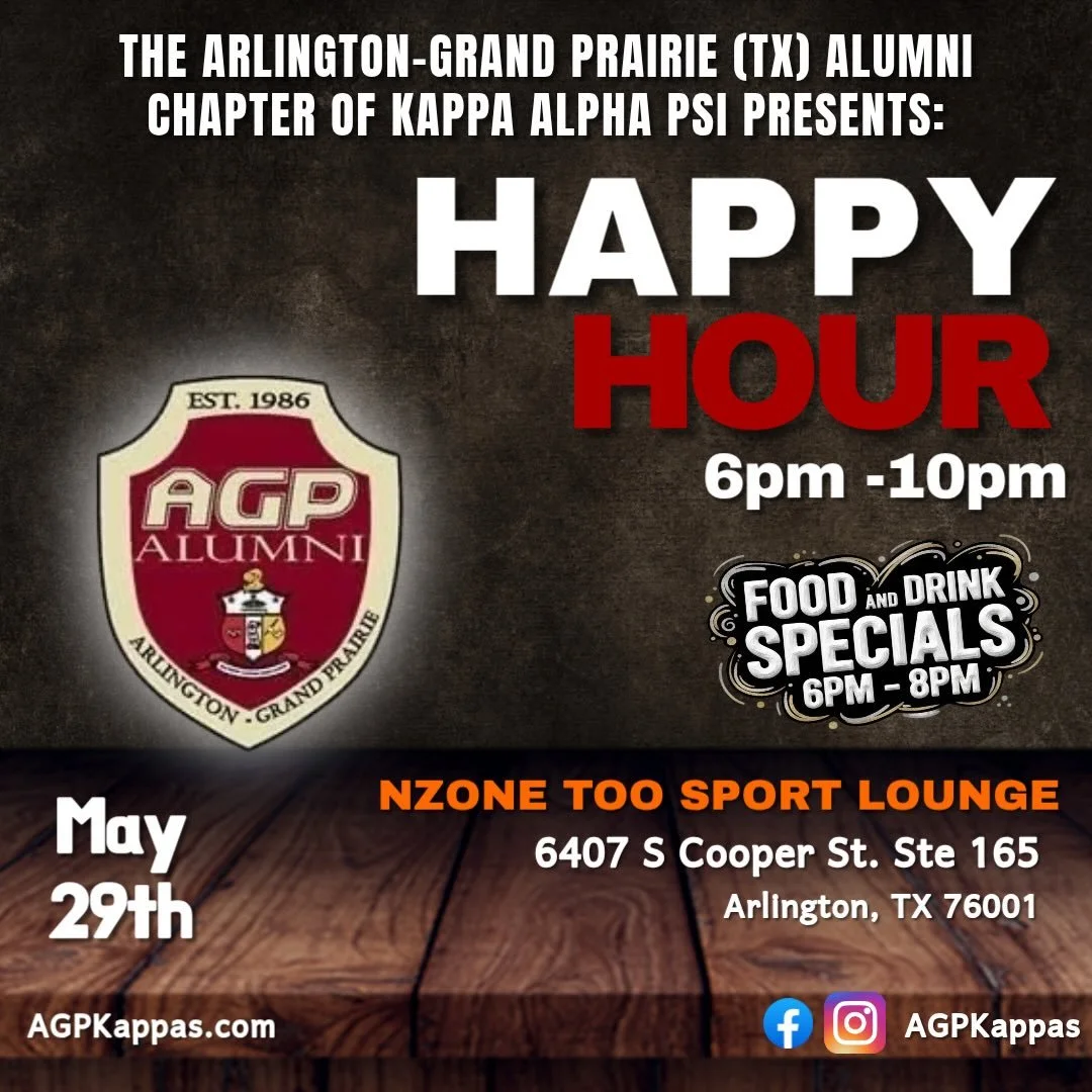AGP Happy Hour! Join us Friday, May 29th at 
N Zone Too Sport Lounge for fellowship and good vibes.
🗓 Friday, May 29th
📍 N Zone Too Sport Lounge
⏰ 6:00 PM &ndash; 10:00 PM
#AGPKappas #KappaAlphaPsi #kappaalphapsi&diams;️