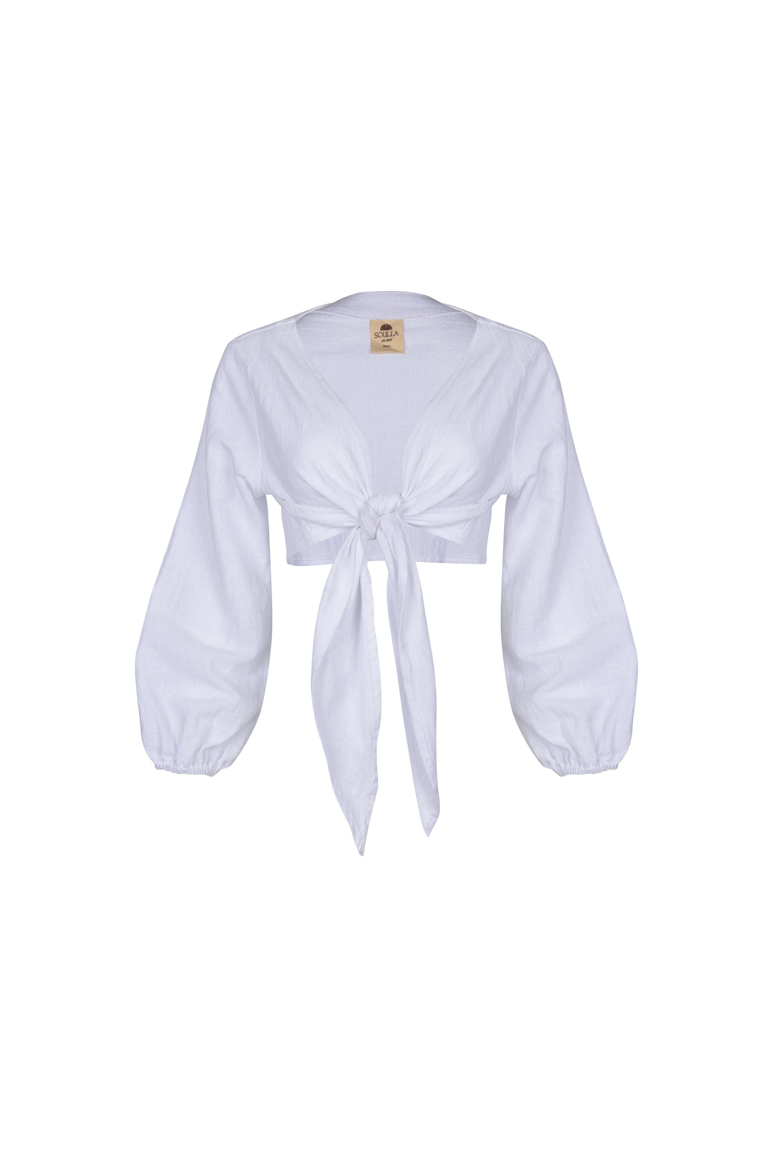 Muse cropped organic cotton wrap shirt in white by SOULLA the Label