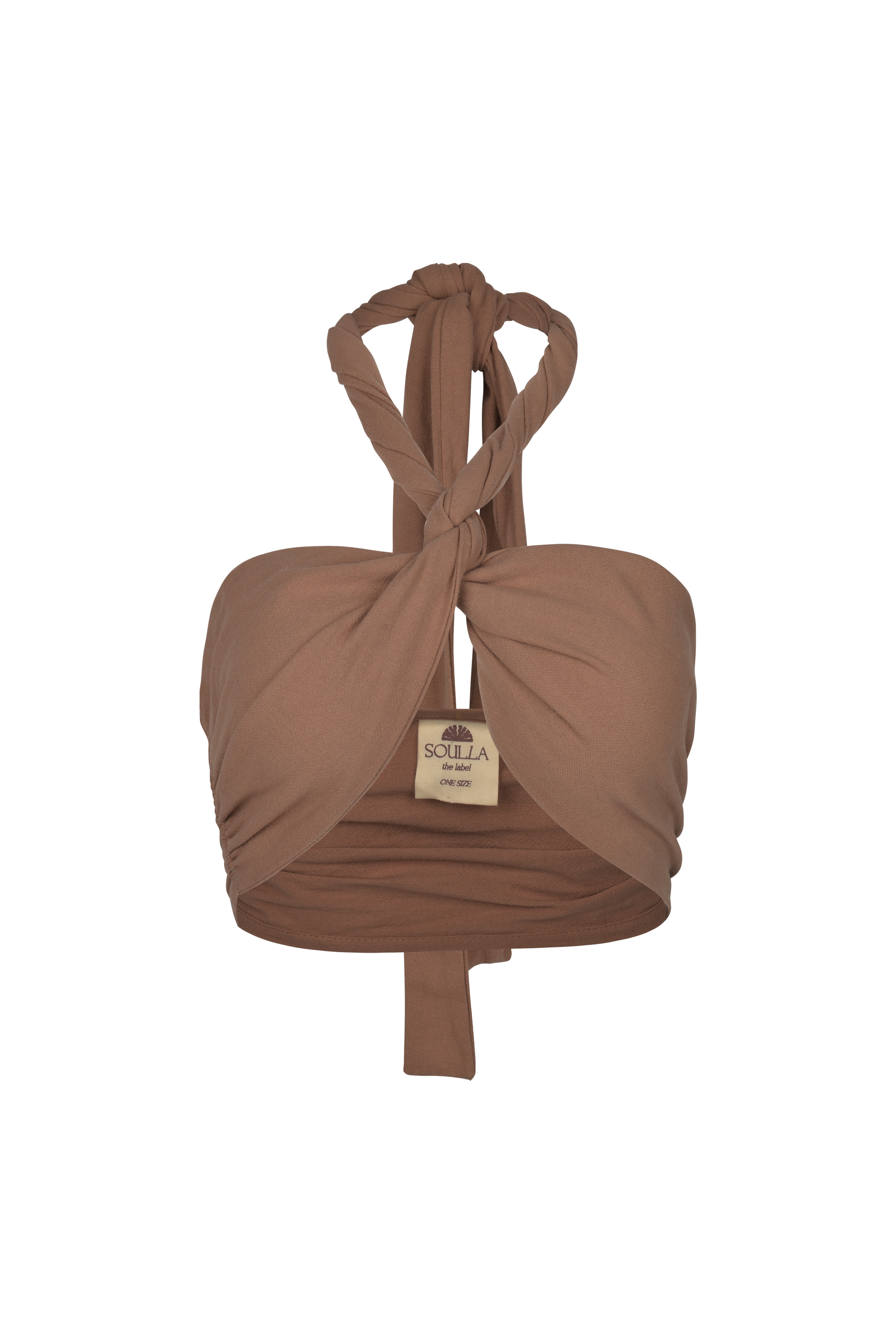 Signature multi-style cotton-linen wrap top in terracotta by SOULLA the Label