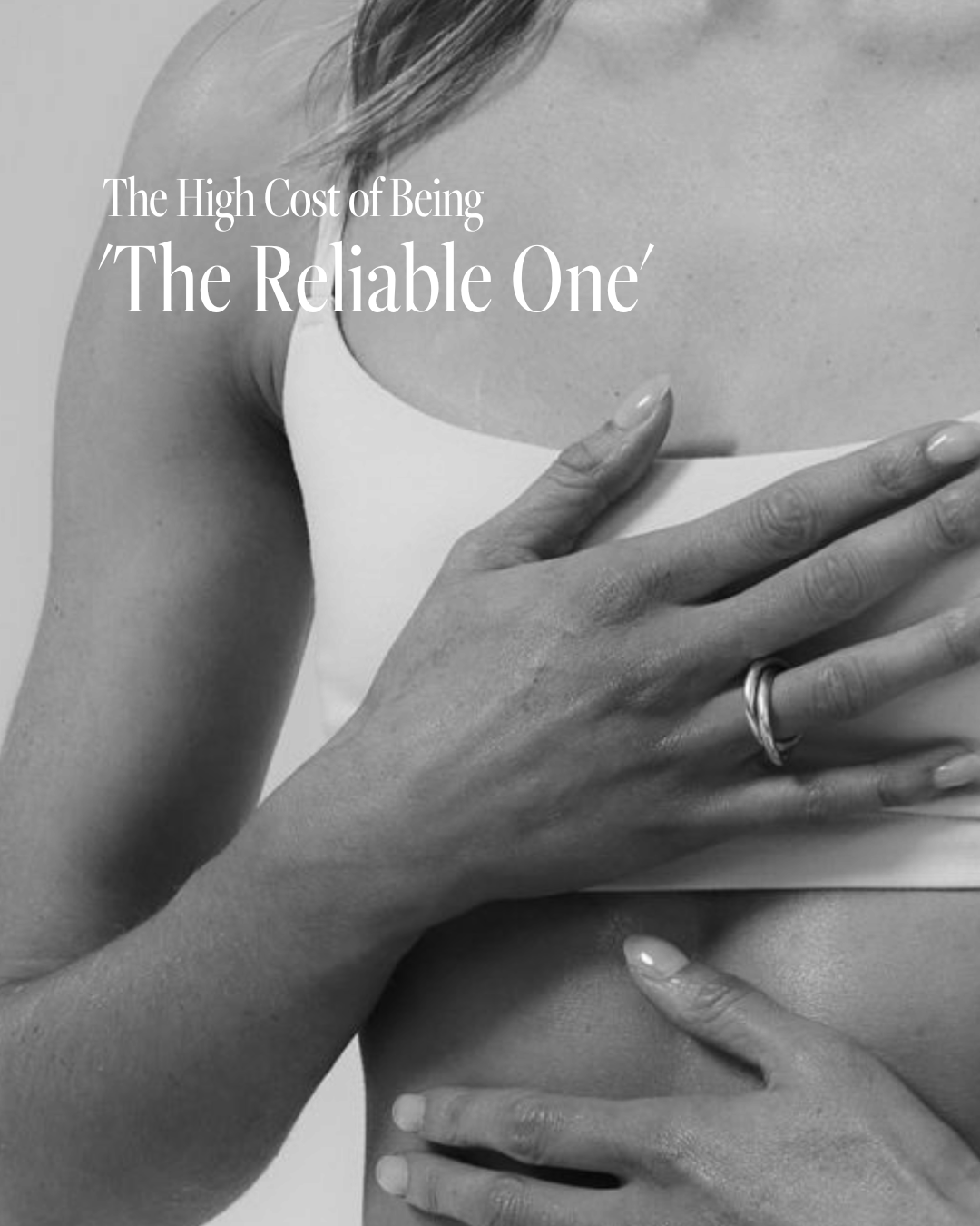 Woman with hands on heart practising somatic self-connection for nourishment barrier healing