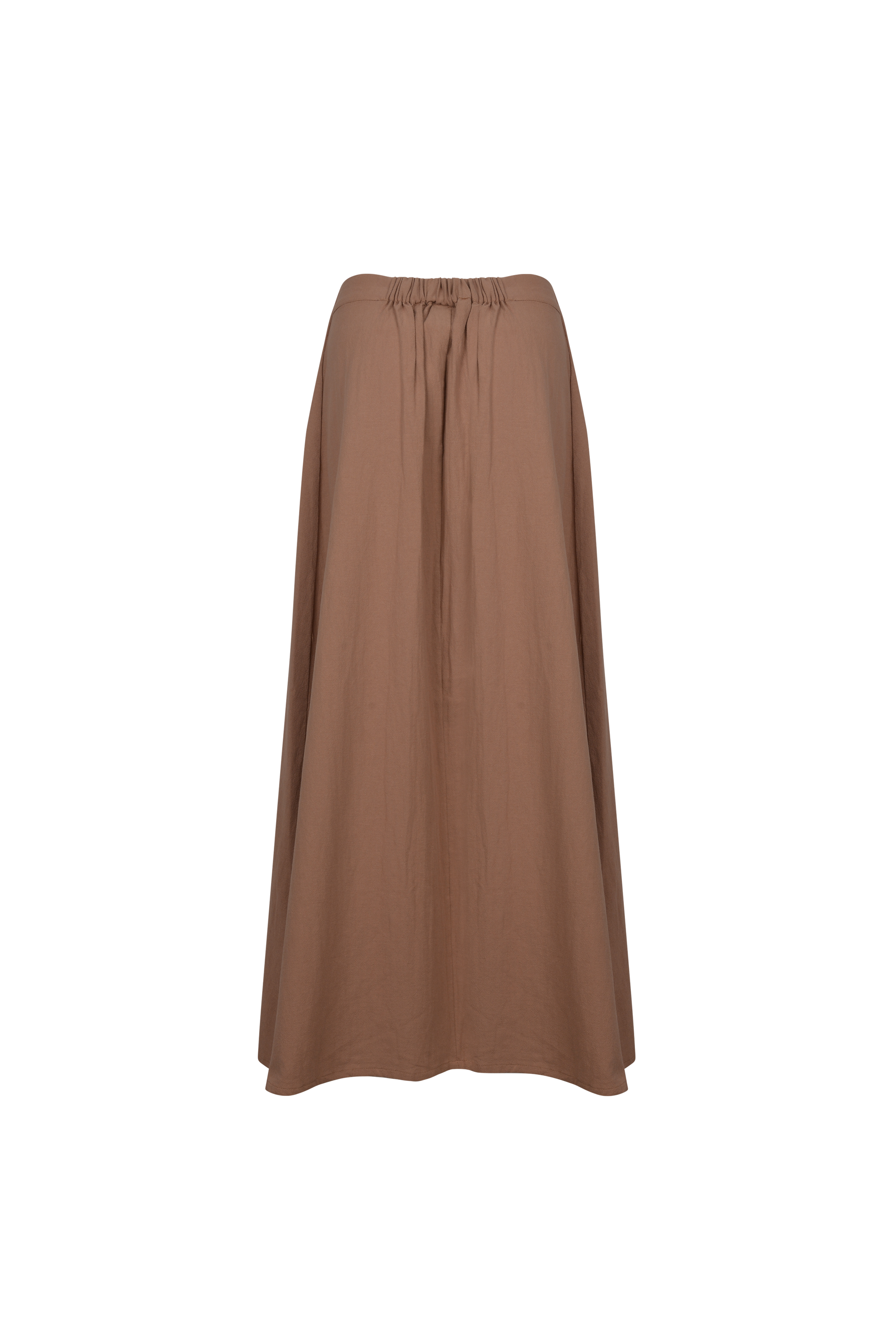 Elasticated cotton-linen maxi skirt dress in terracotta by SOULLA the Label