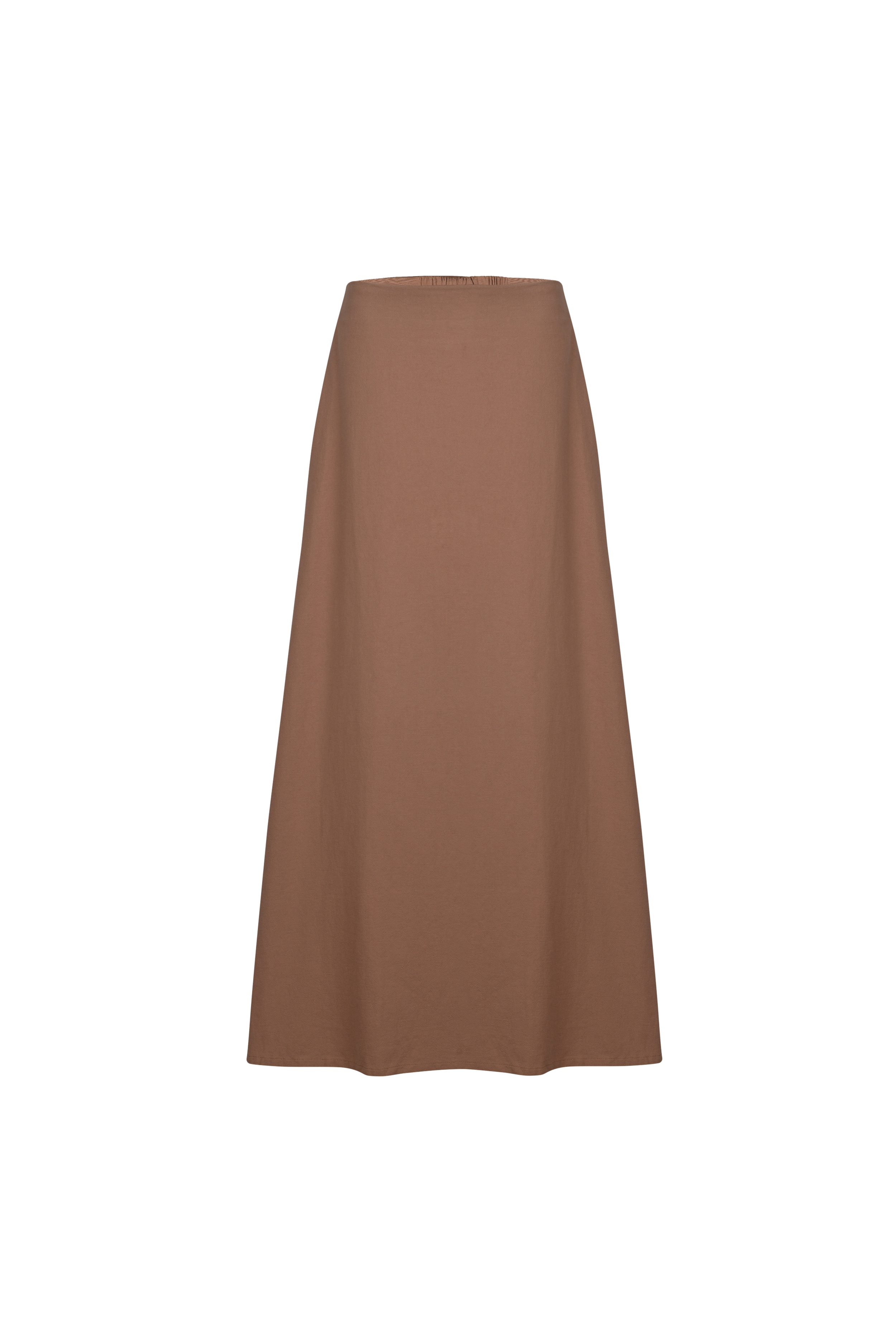 Elasticated cotton-linen maxi skirt dress in terracotta by SOULLA the Label