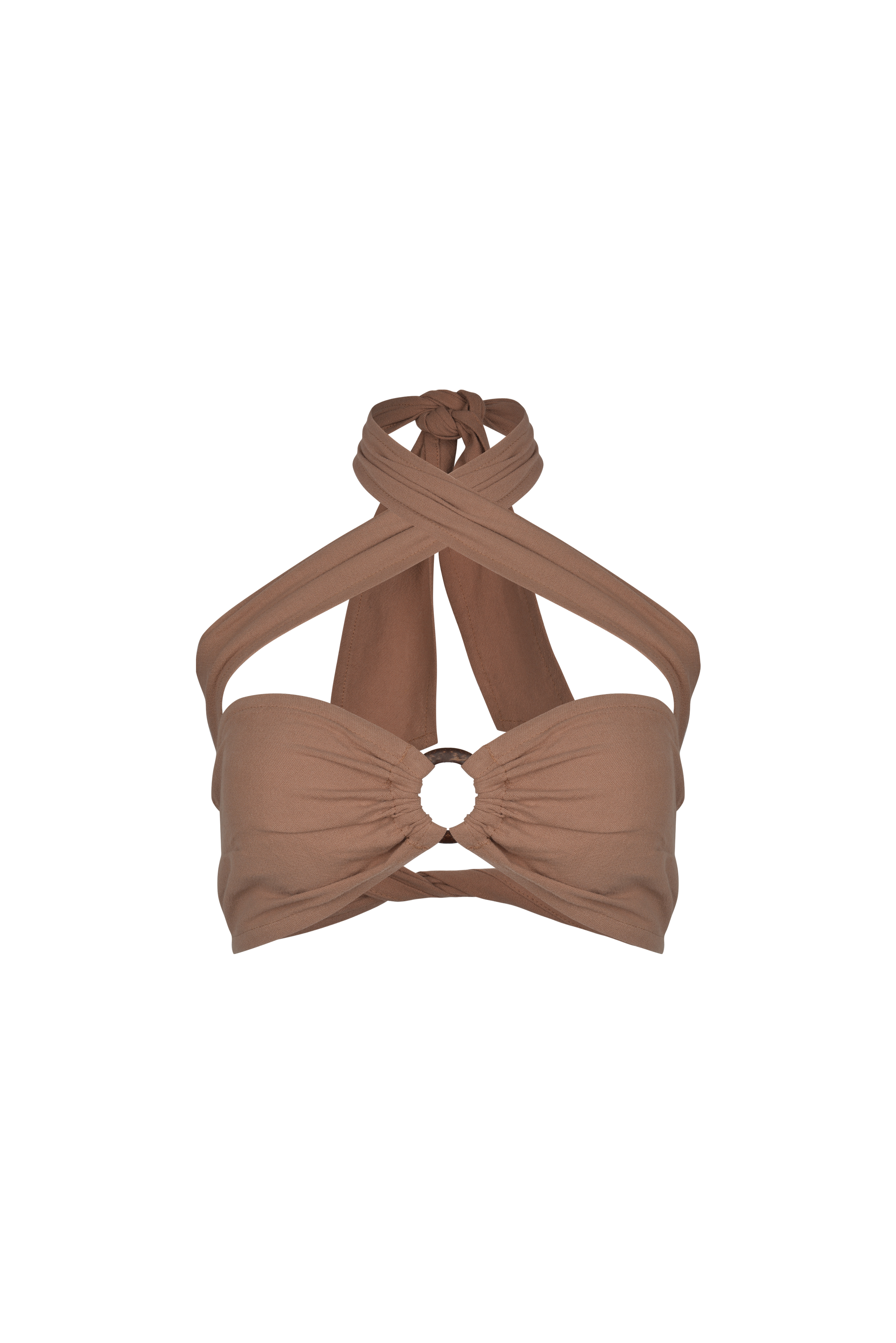 Versatile cotton-linen wrap ring top with coconut detail by SOULLA the Label