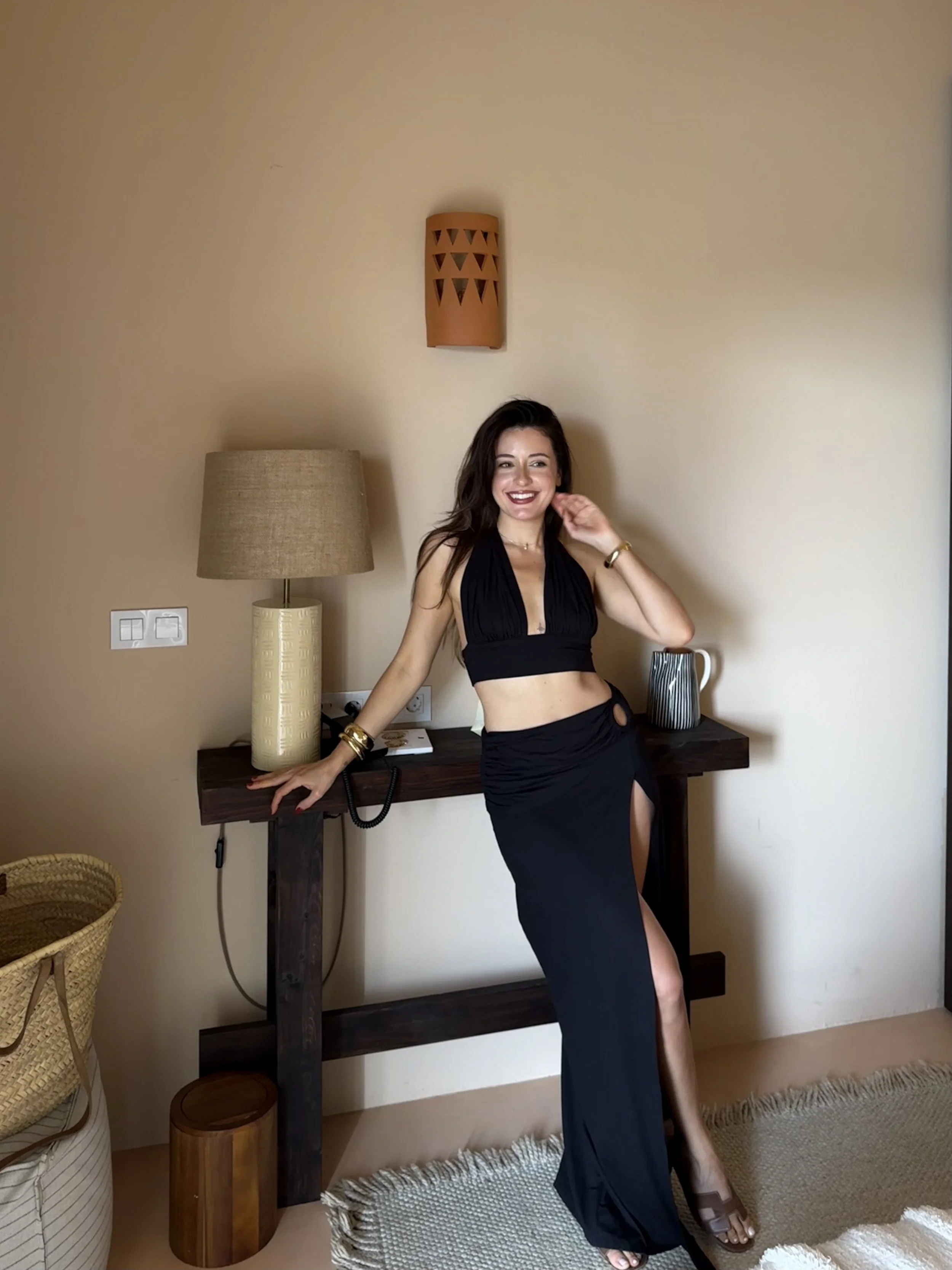 Onda side slit maxi skirt with ring detail in black by SOULLA the Label