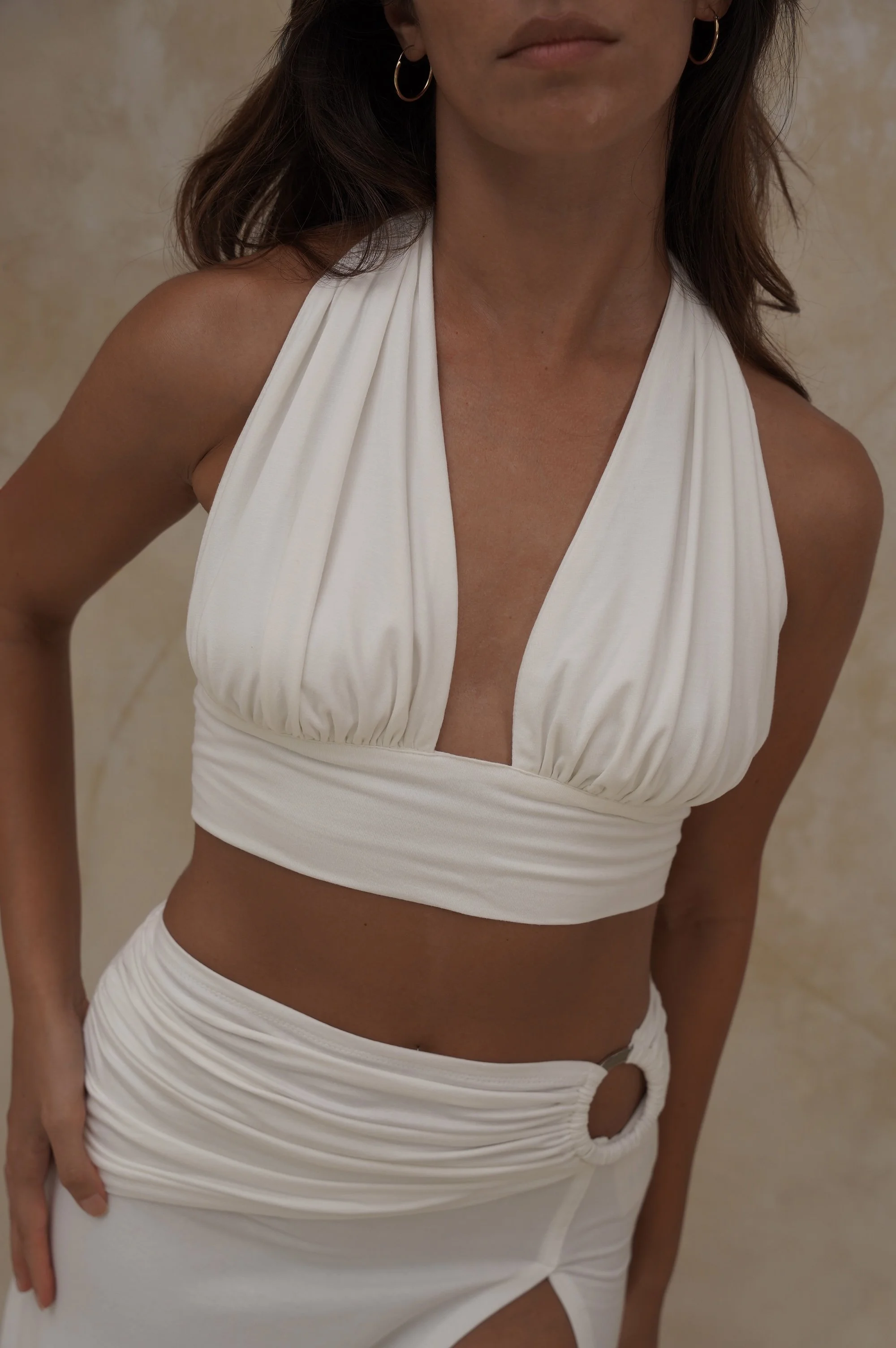 Mara gathered halter top in white by SOULLA the Label