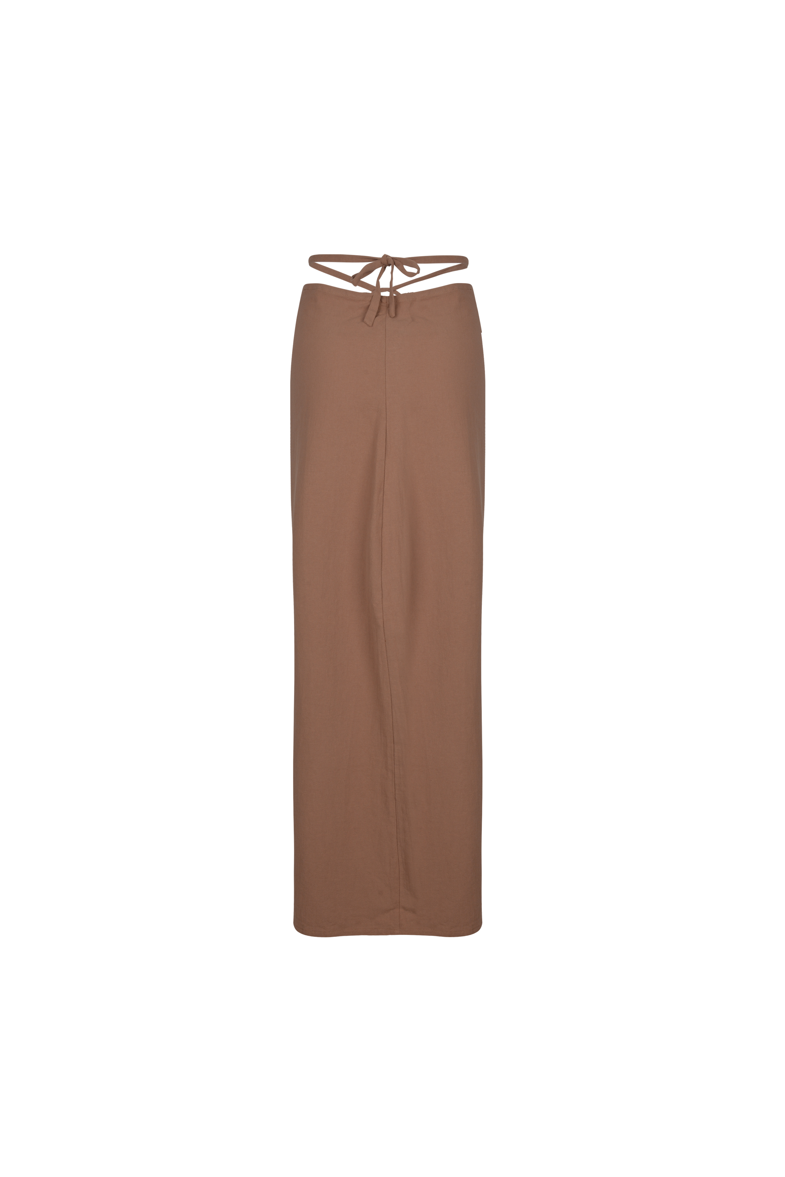 Waist string cotton-linen maxi skirt in terracotta by SOULLA the Label