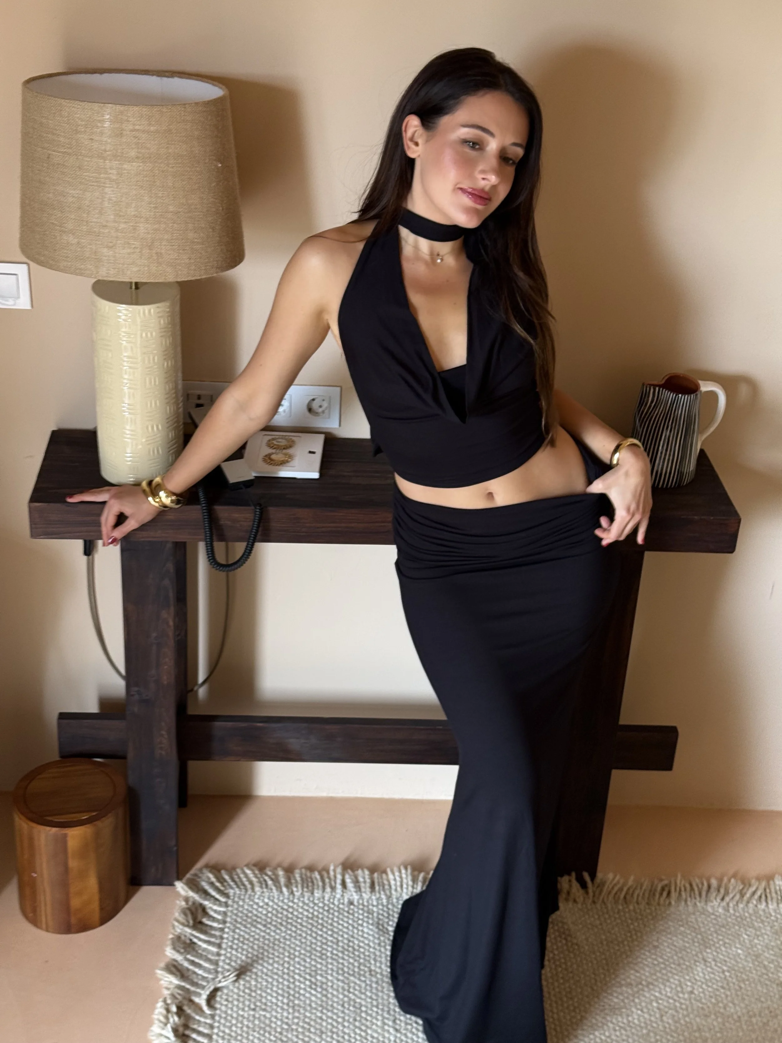 Brisa maxi skirt with ruched waistband in white by SOULLA the Label