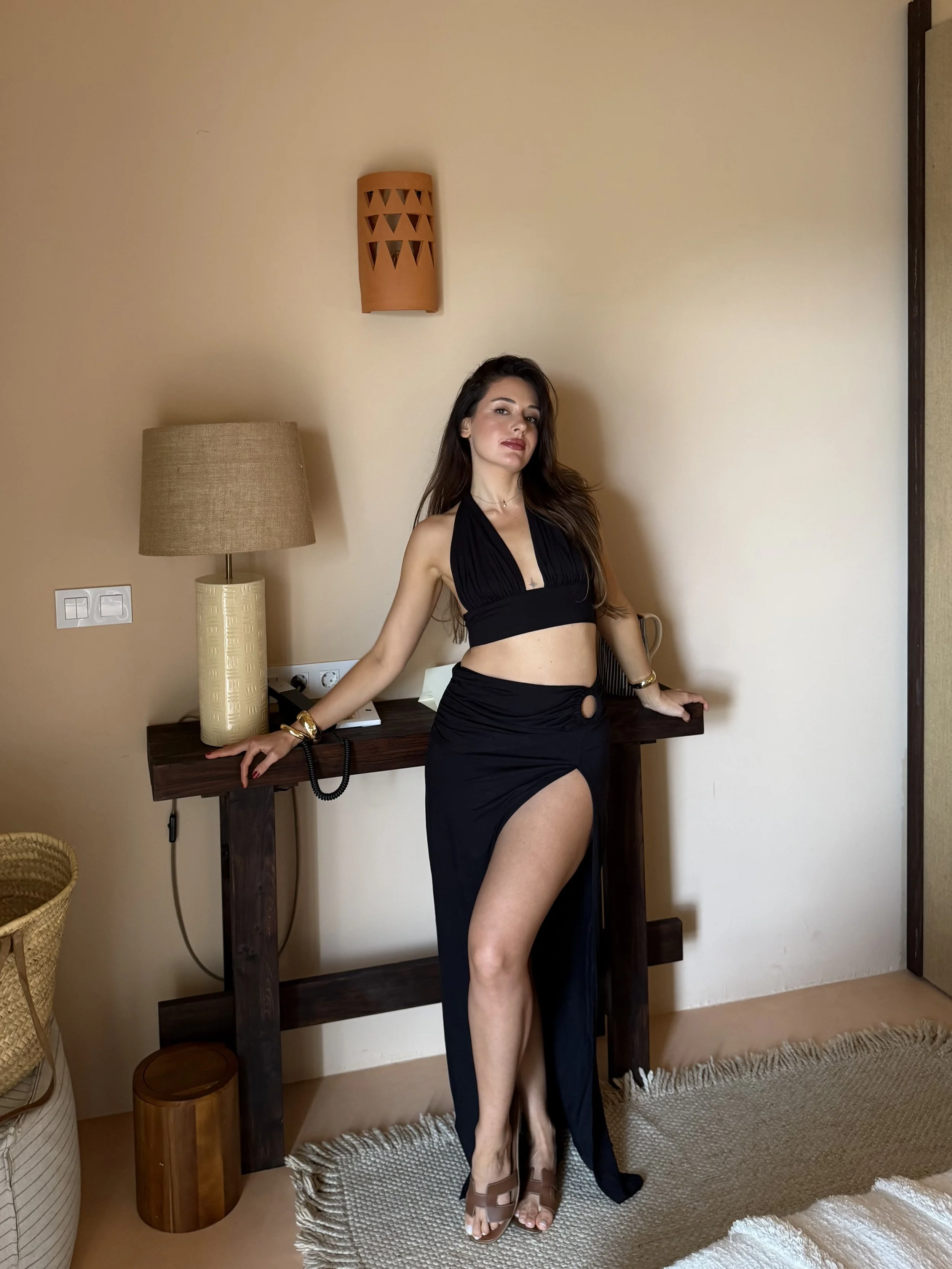 Onda side slit maxi skirt with ring detail in black by SOULLA the Label