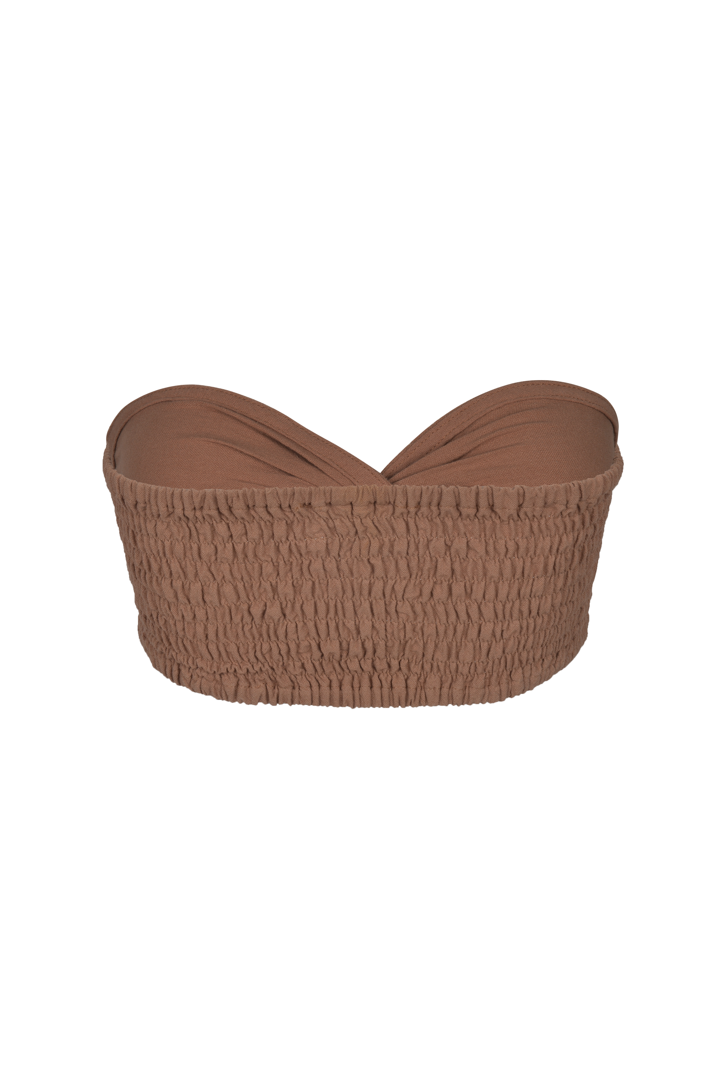Cropped cotton-linen bandeau top in terracotta by SOULLA the Label