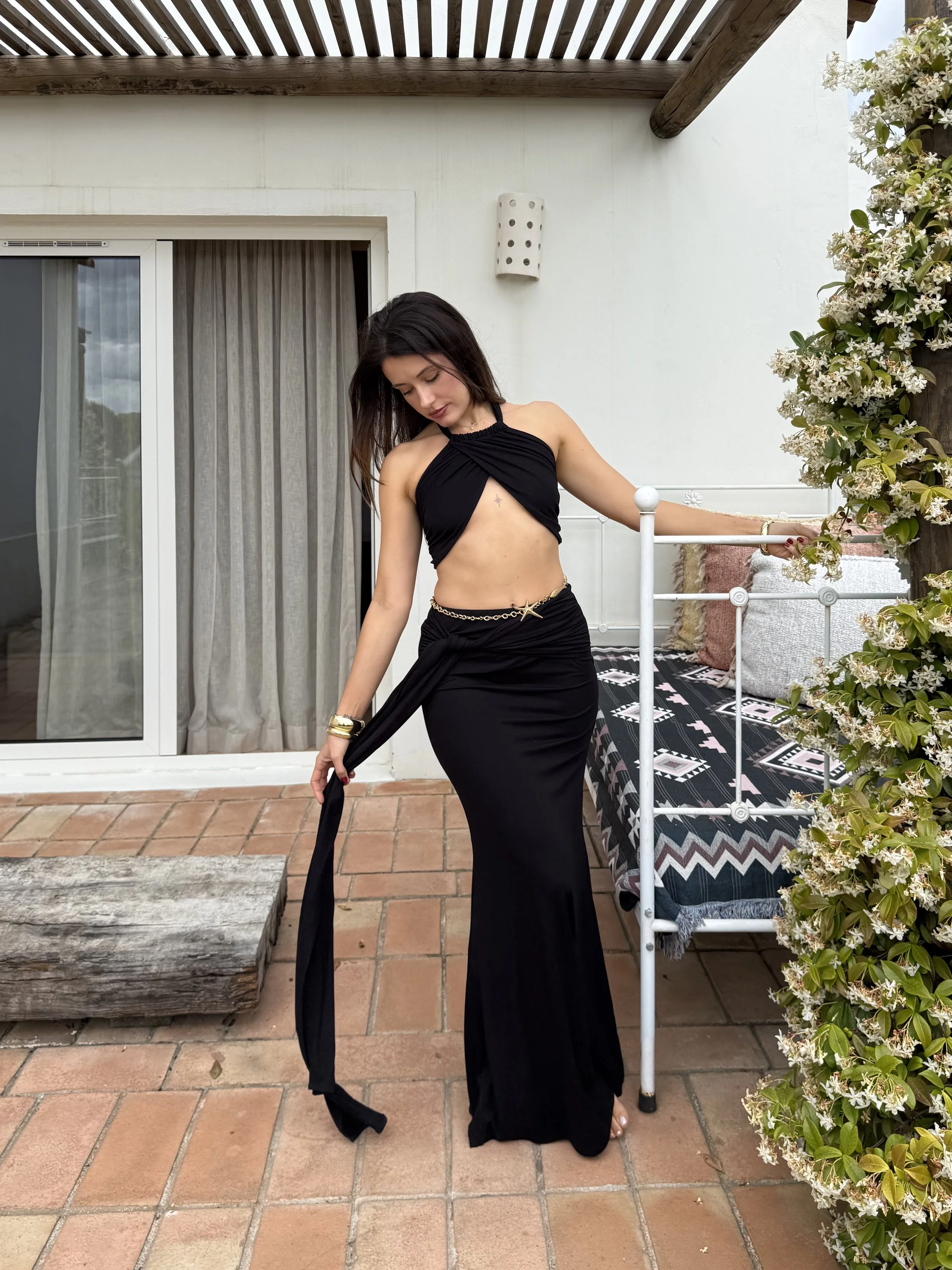 Alma wrap maxi skirt in black by SOULLA the Label
