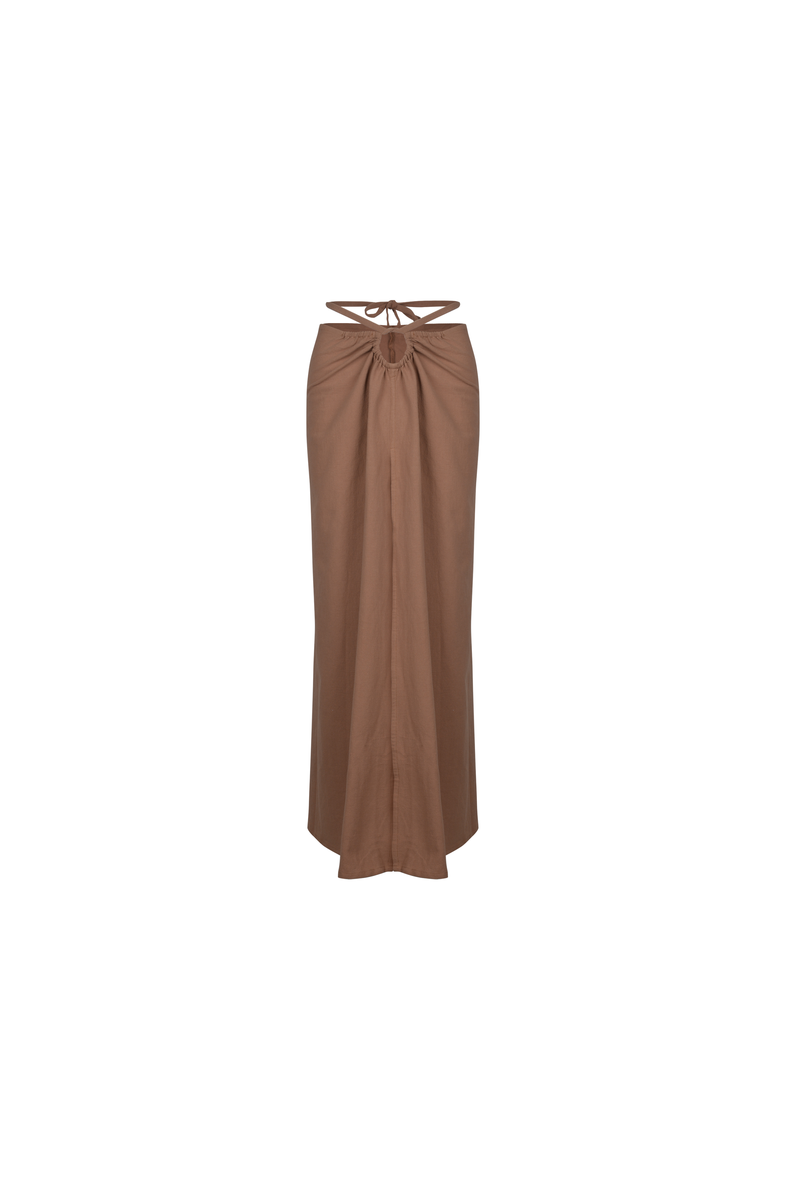 Waist string cotton-linen maxi skirt in terracotta by SOULLA the Label
