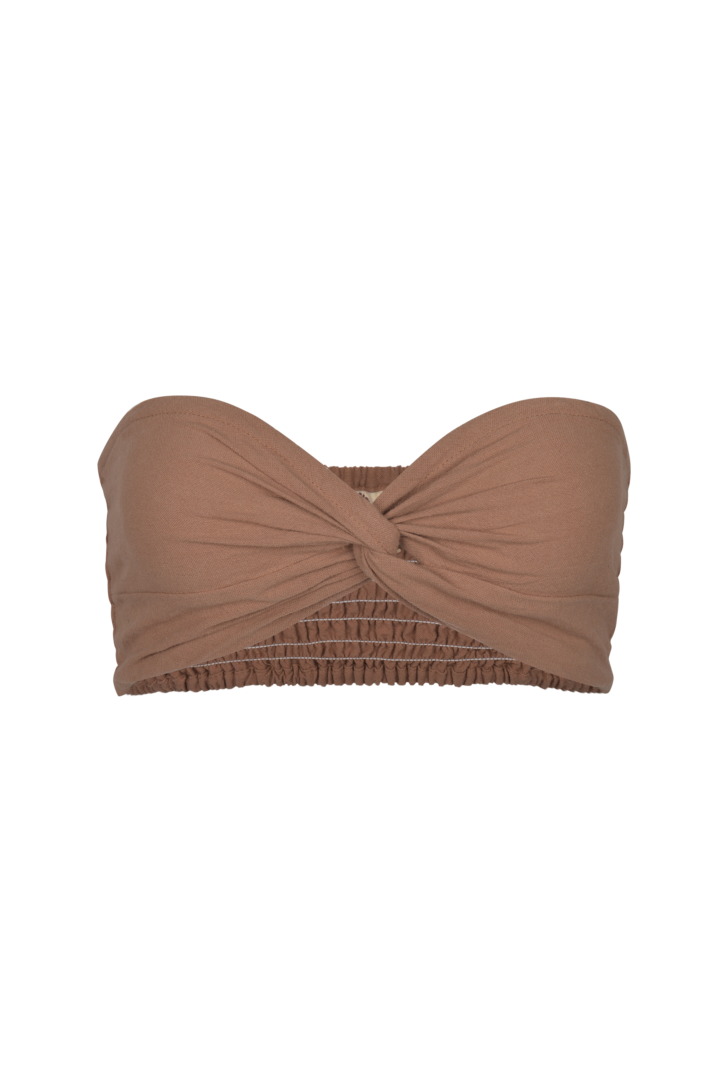 Cropped cotton-linen bandeau top in terracotta by SOULLA the Label