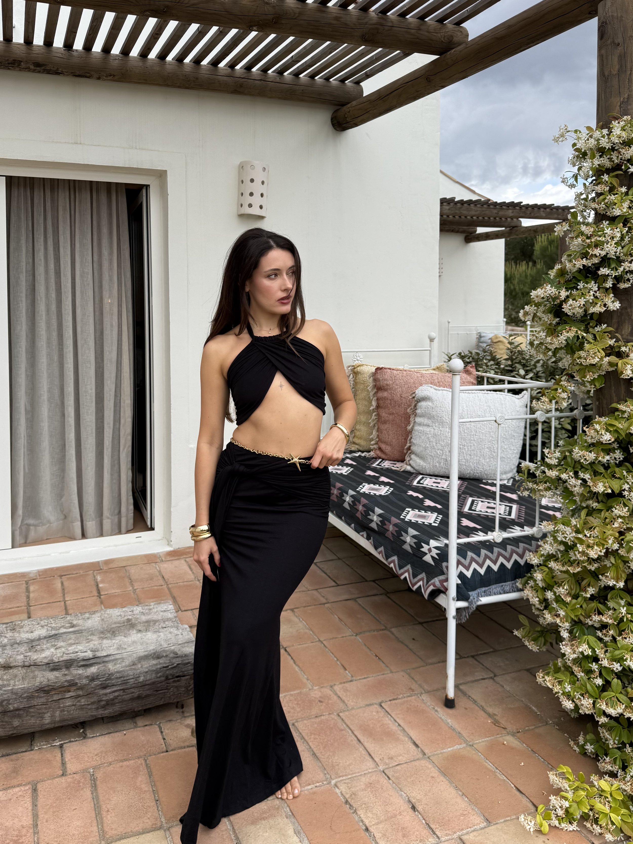 Alma wrap maxi skirt in black by SOULLA the Label