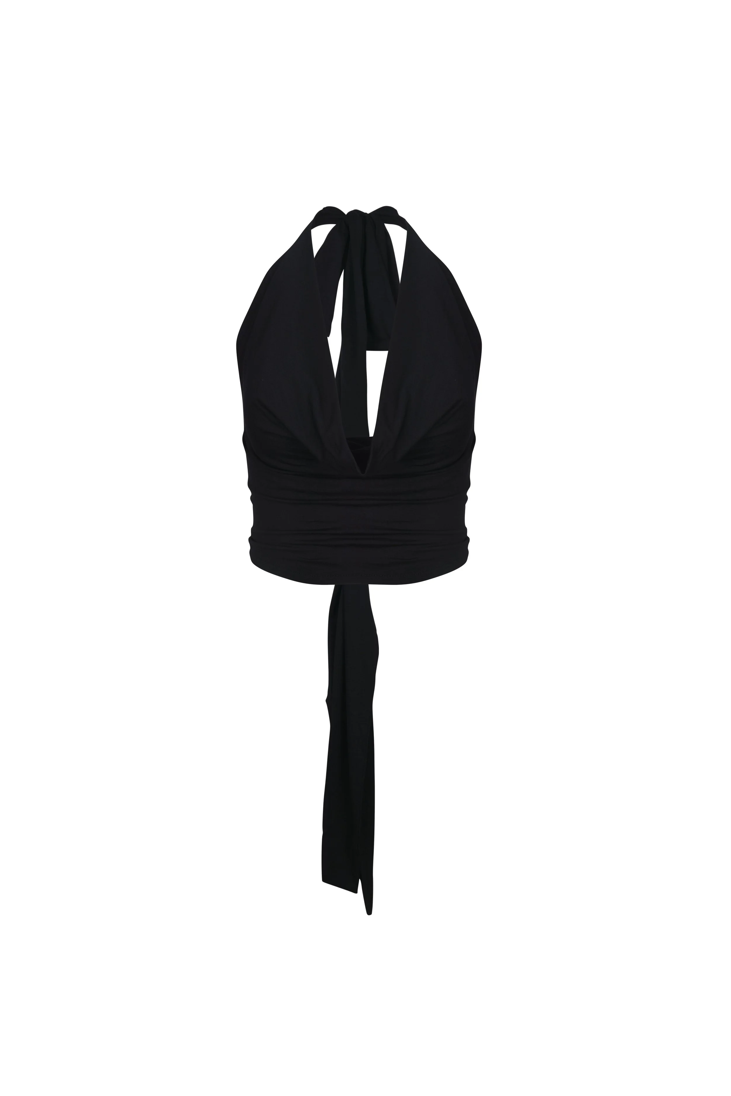 Rua cowl-neck draped halter top in white by SOULLA the Label