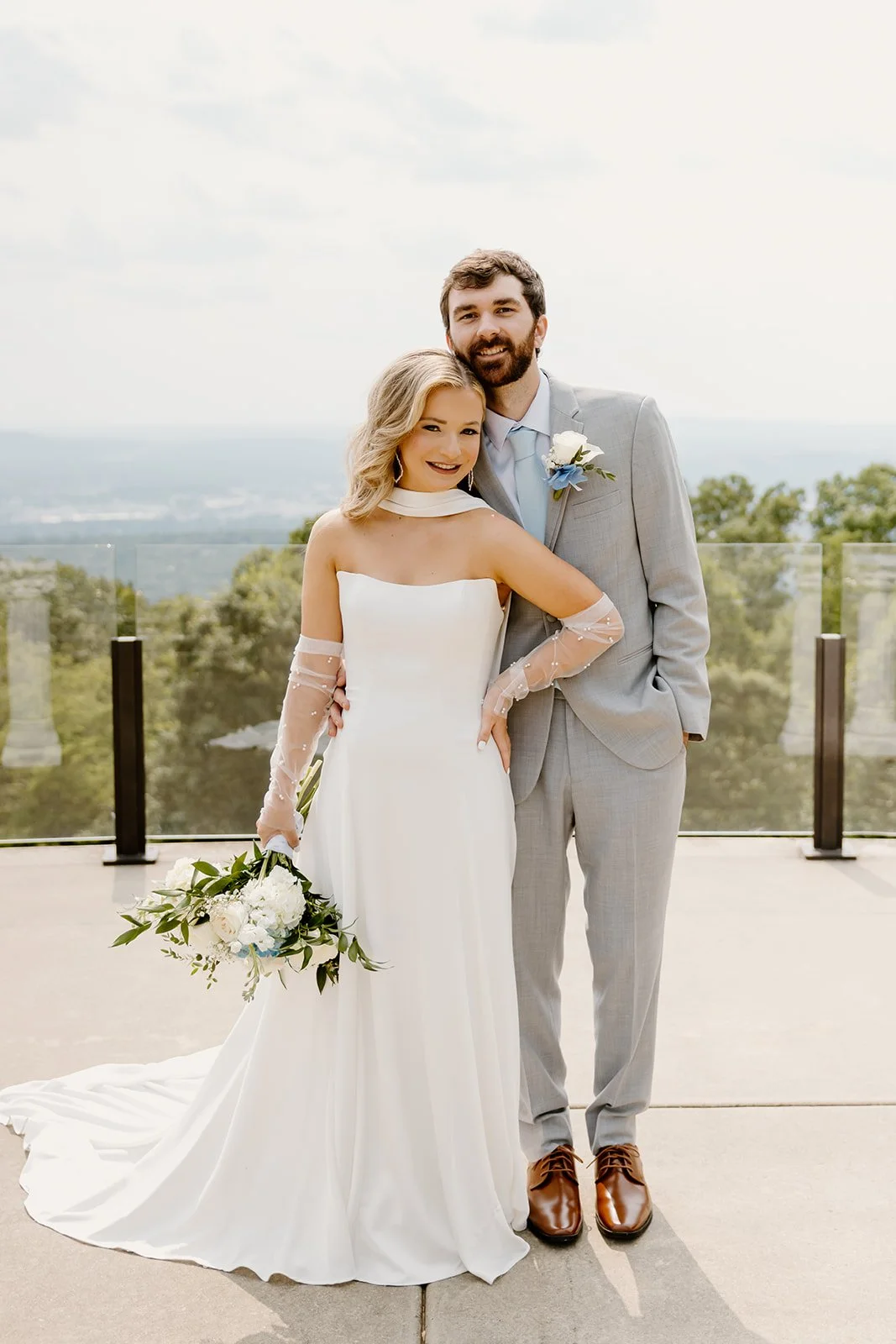 Bride and groom portrait at The View at Burritt on the Mountain with the mountains behind them