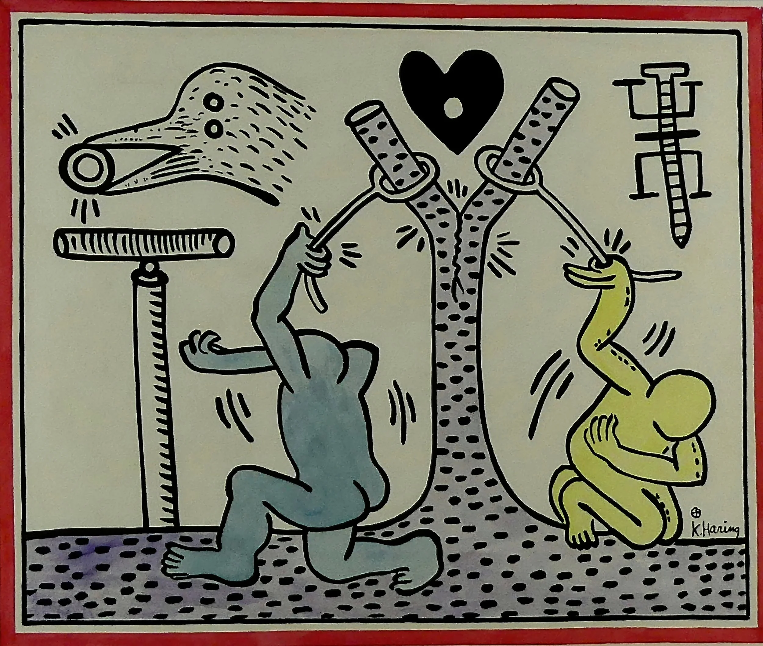 Keith Haring (1958-1990) Watercolour wash and pen
