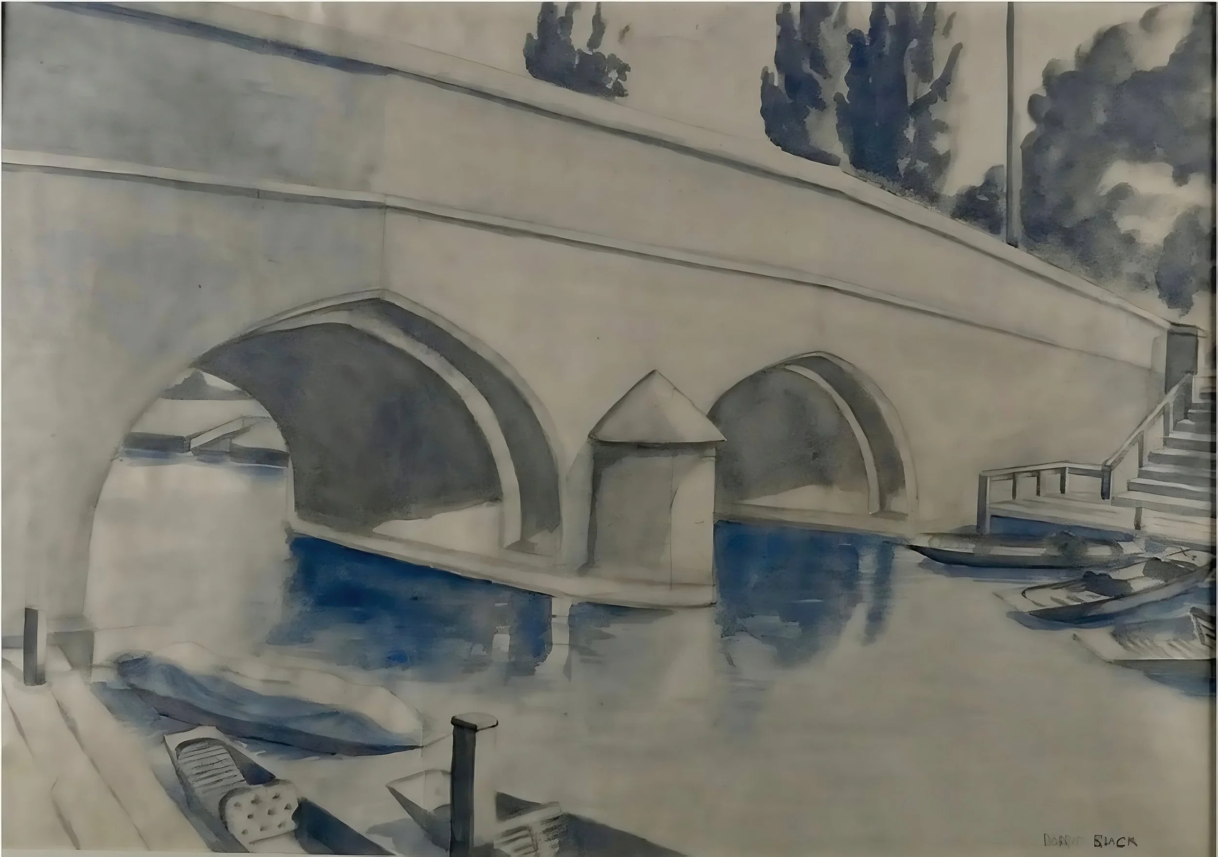Dorrit Black (1891-1951) Watercolour Pont Neuf, Montparnasse