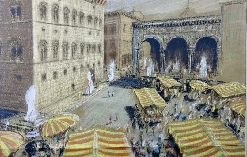 Attr: Hilda Rix Nicholas San Marco Piazza, Doges Palace C.1908 oil pastel on paper