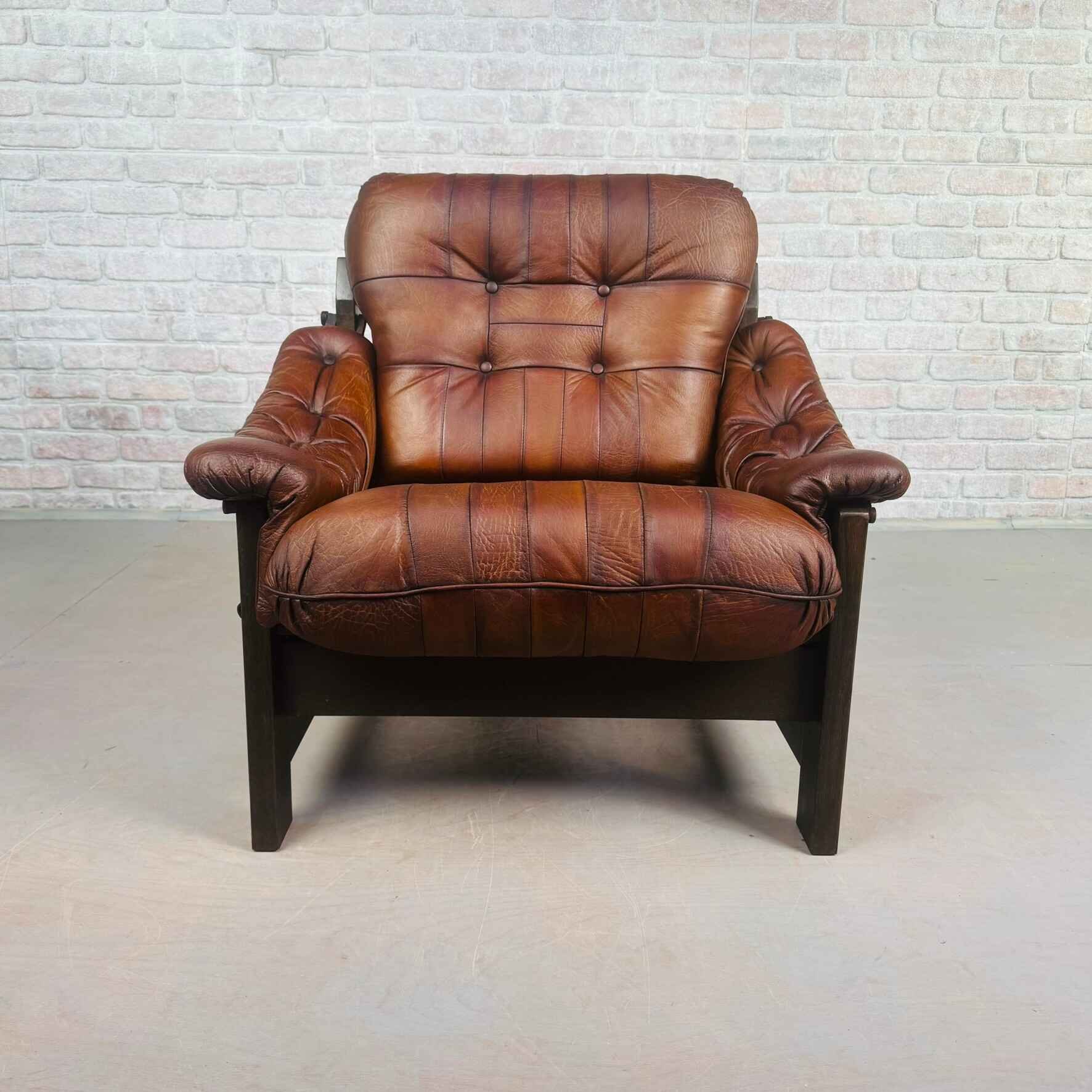 1970s Jean Gillon Brazilian Oak & Tan Leather Chair — Rustic Detailing.jpeg