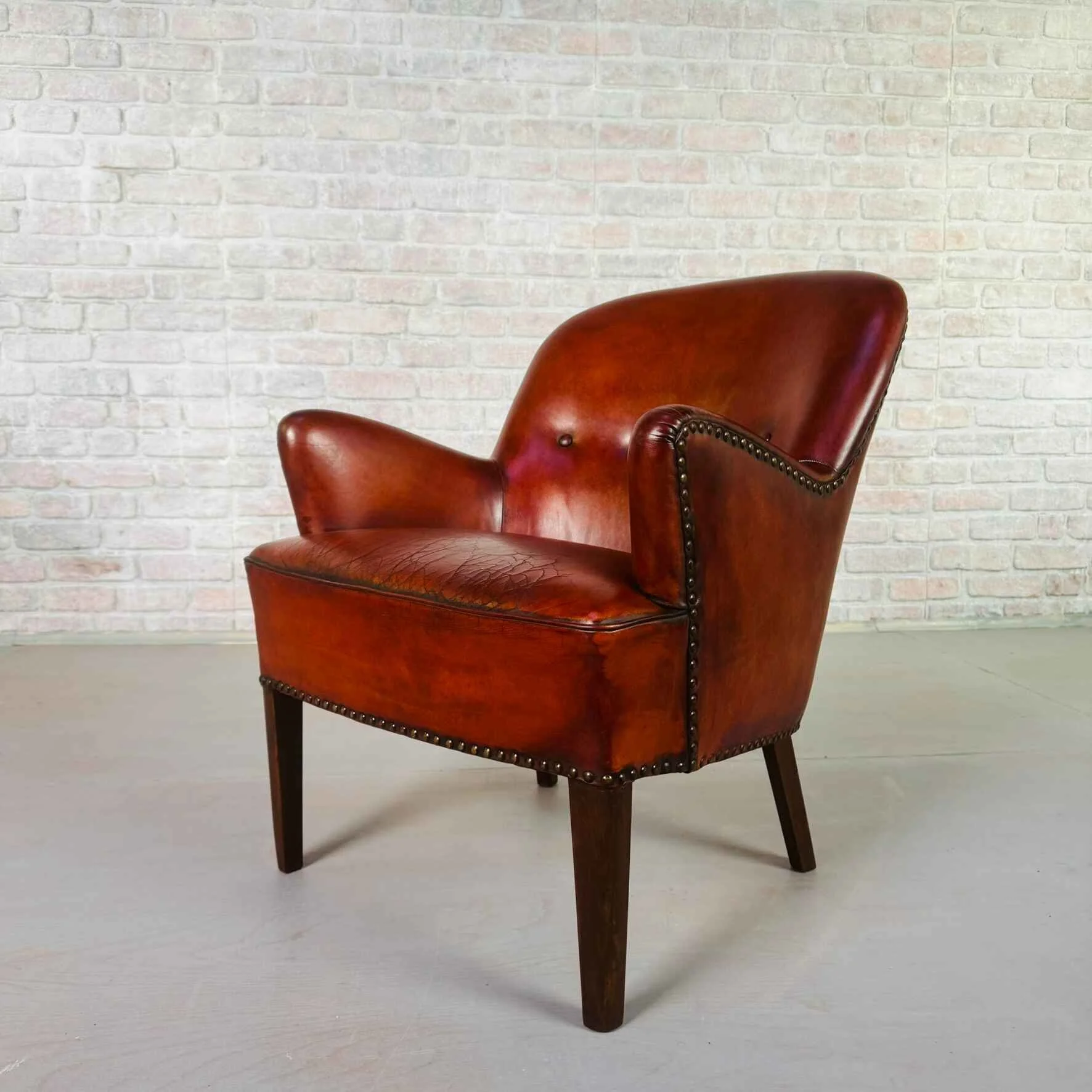 Neat Danish Vintage 1930s Leather Armchair – Hand-Dyed Chestnut Patina.jpeg