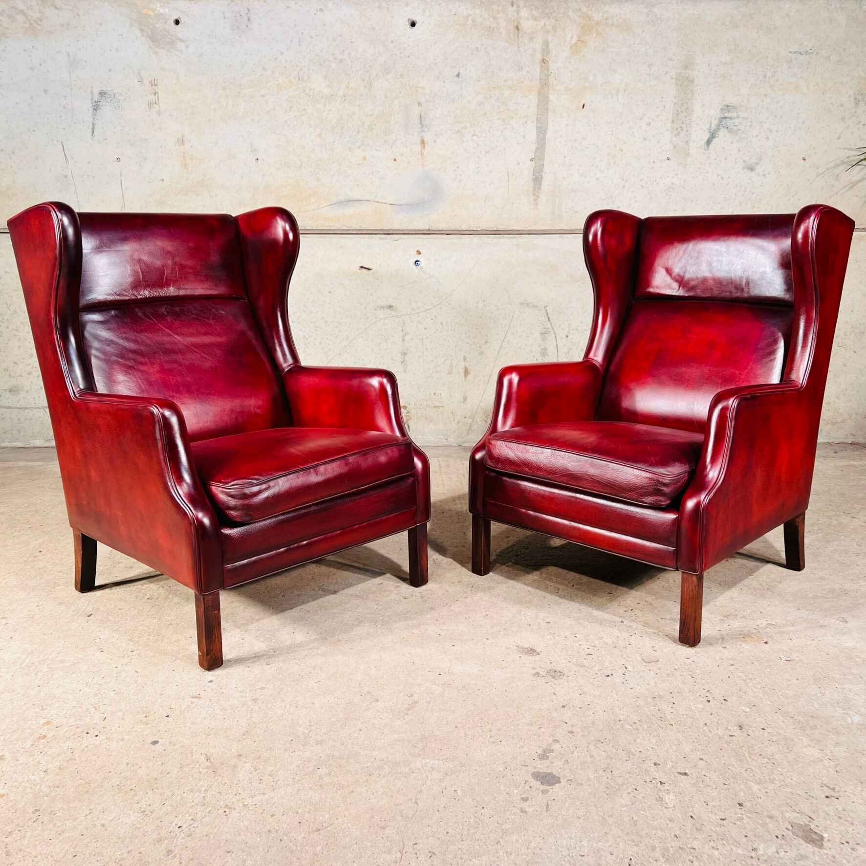 Matching Pair of Danish 70s Highback Deep Red Leather Armchairs.jpeg