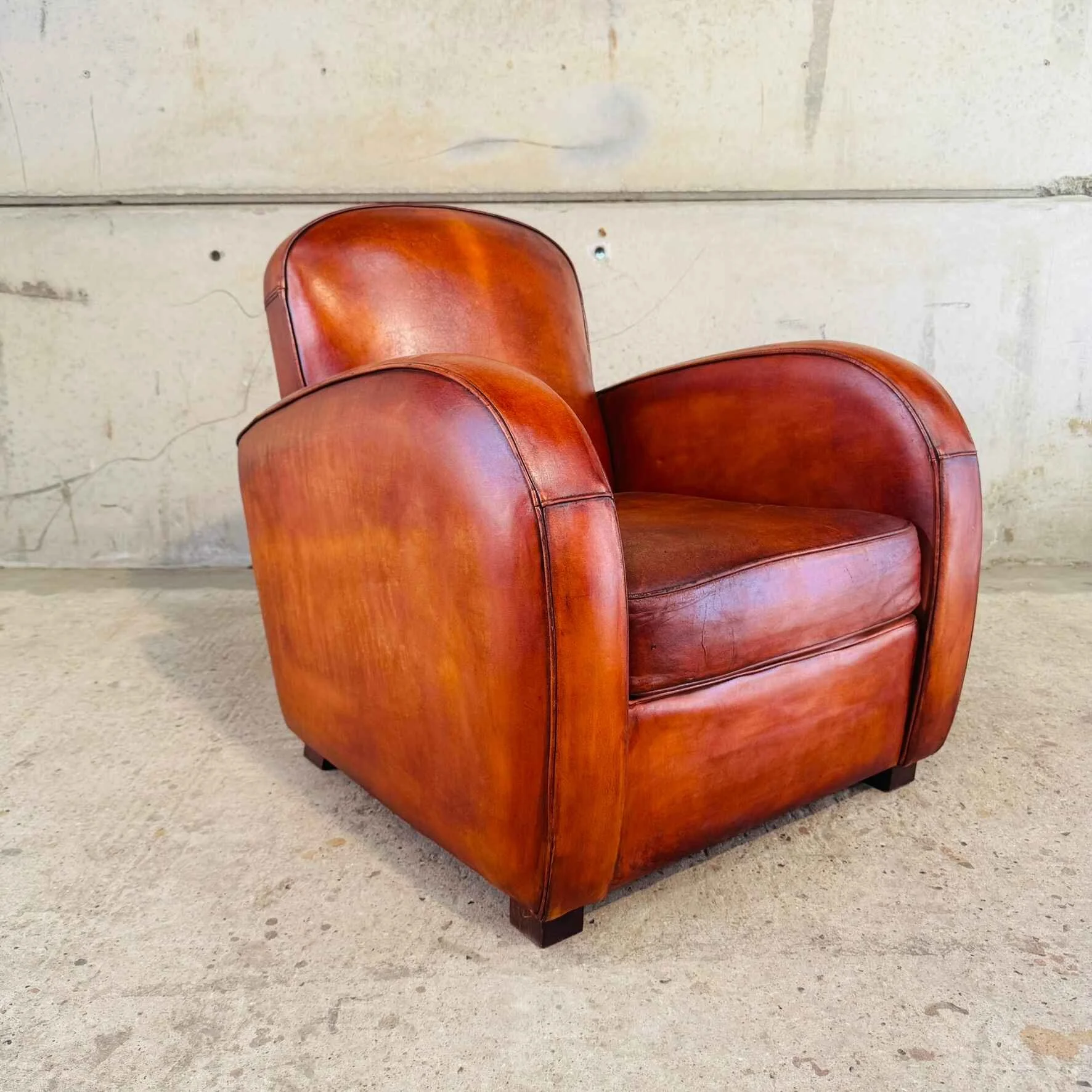 Vintage Art Deco Inspired Cognac Leather Armchair.jpeg