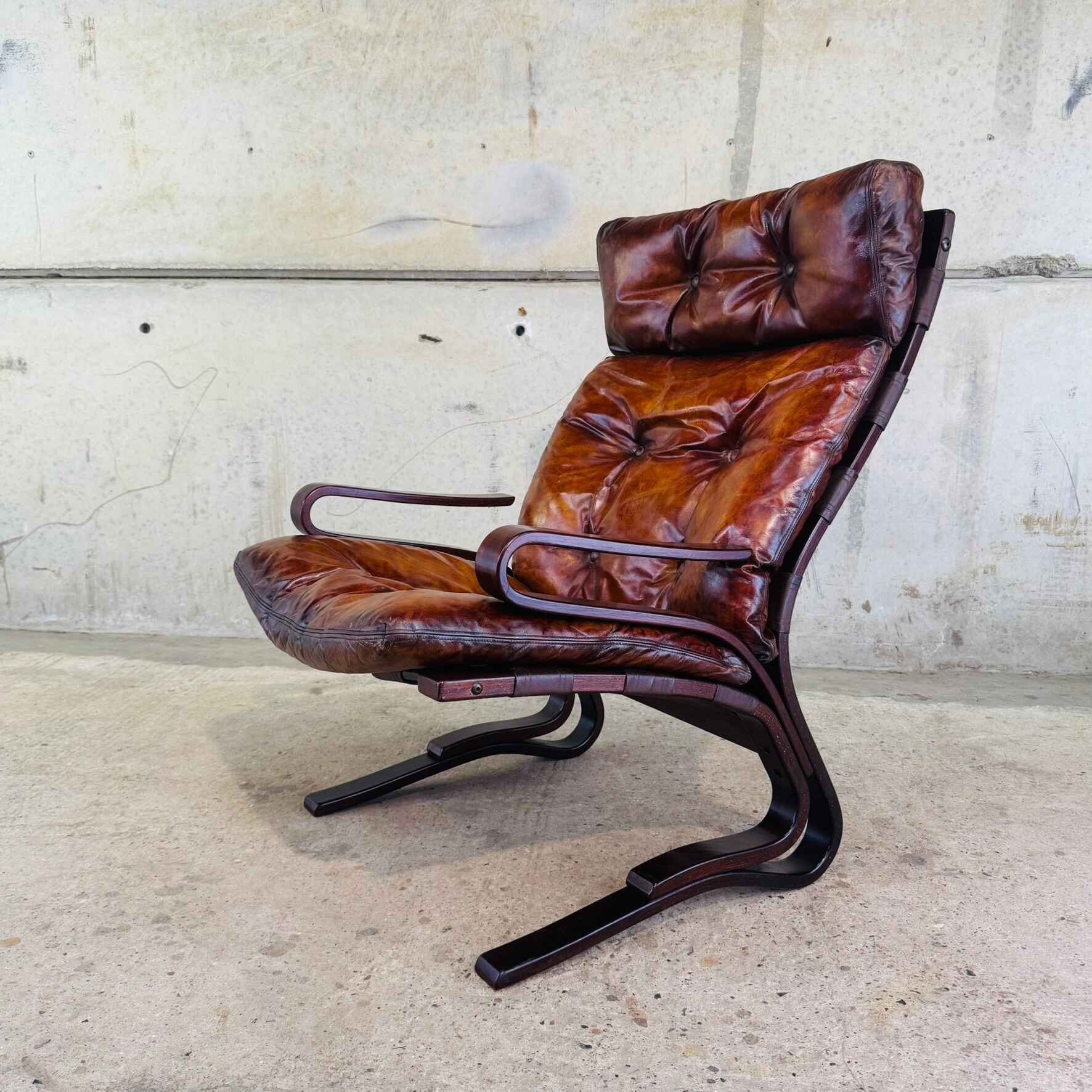 Vintage Norwegian Mid-C Tan Buffalo Leather Chair by Elsa & Nordahl.jpeg