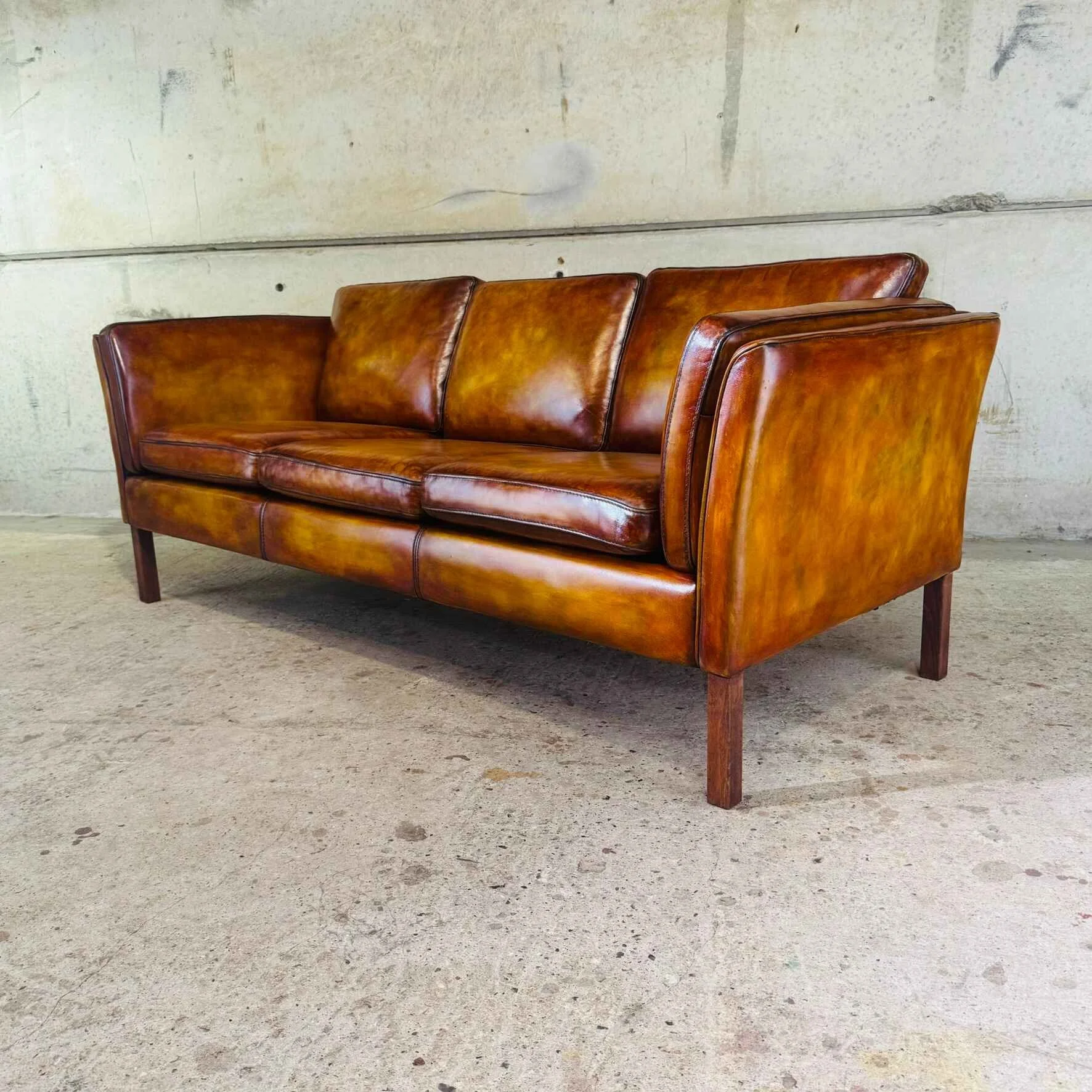 Vintage Danish Light Tan Leather Three-Seater Sofa (2).jpeg