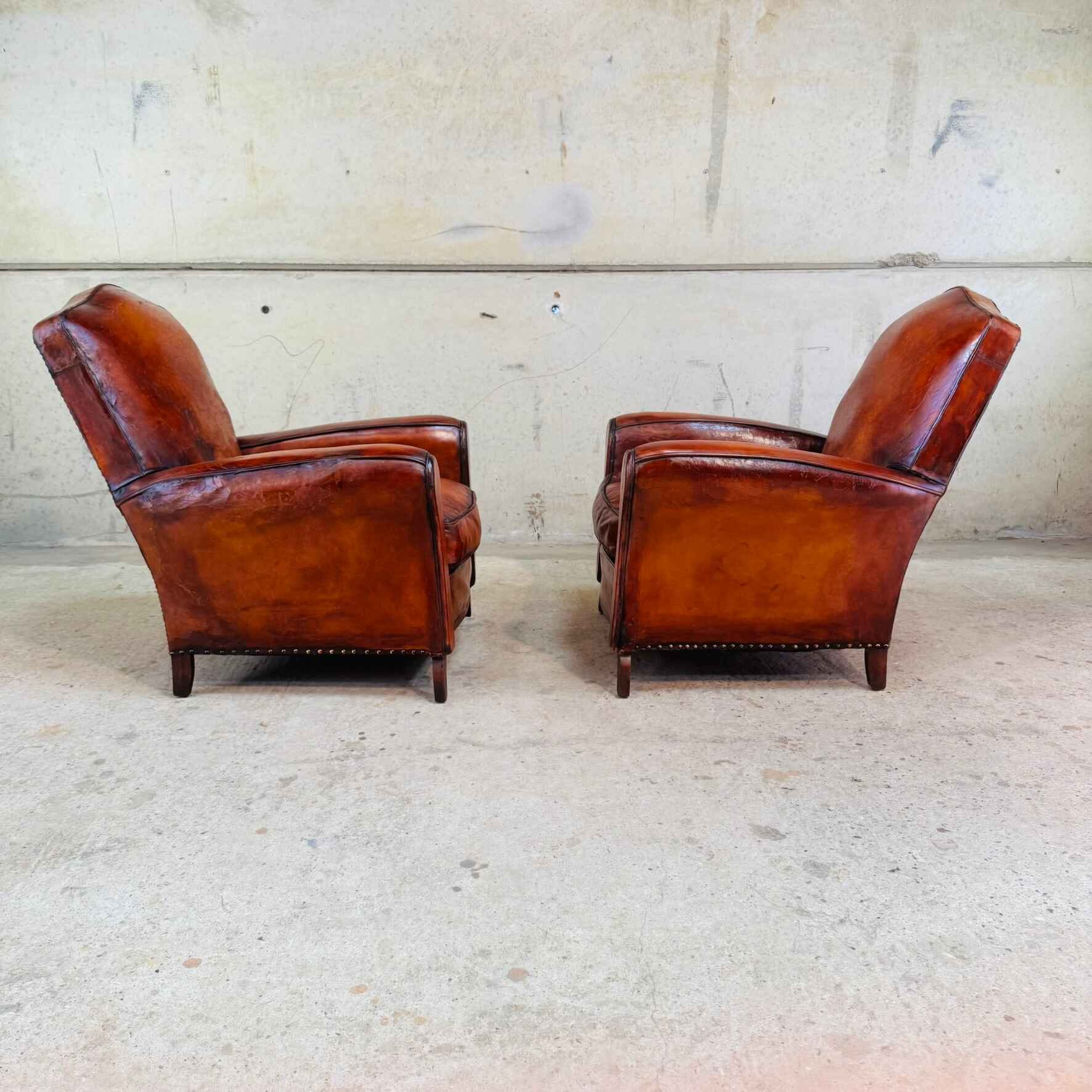 Pair of Vintage 1940s French Cognac Leather Club Chairs – Great Shape (2).jpeg