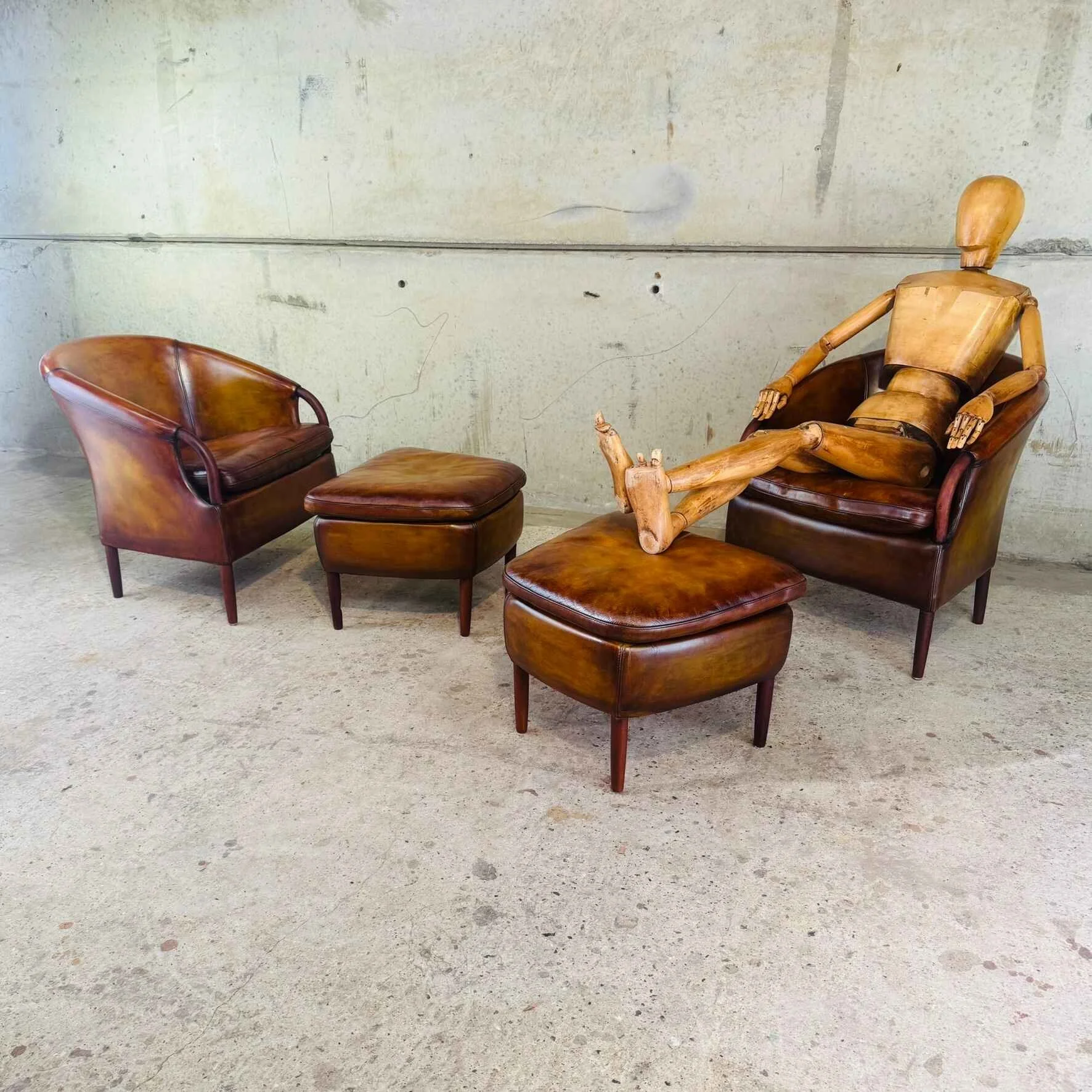 Pair of Danish Vintage Jeki & Nielaus Chairs with Matching Footstools.jpeg