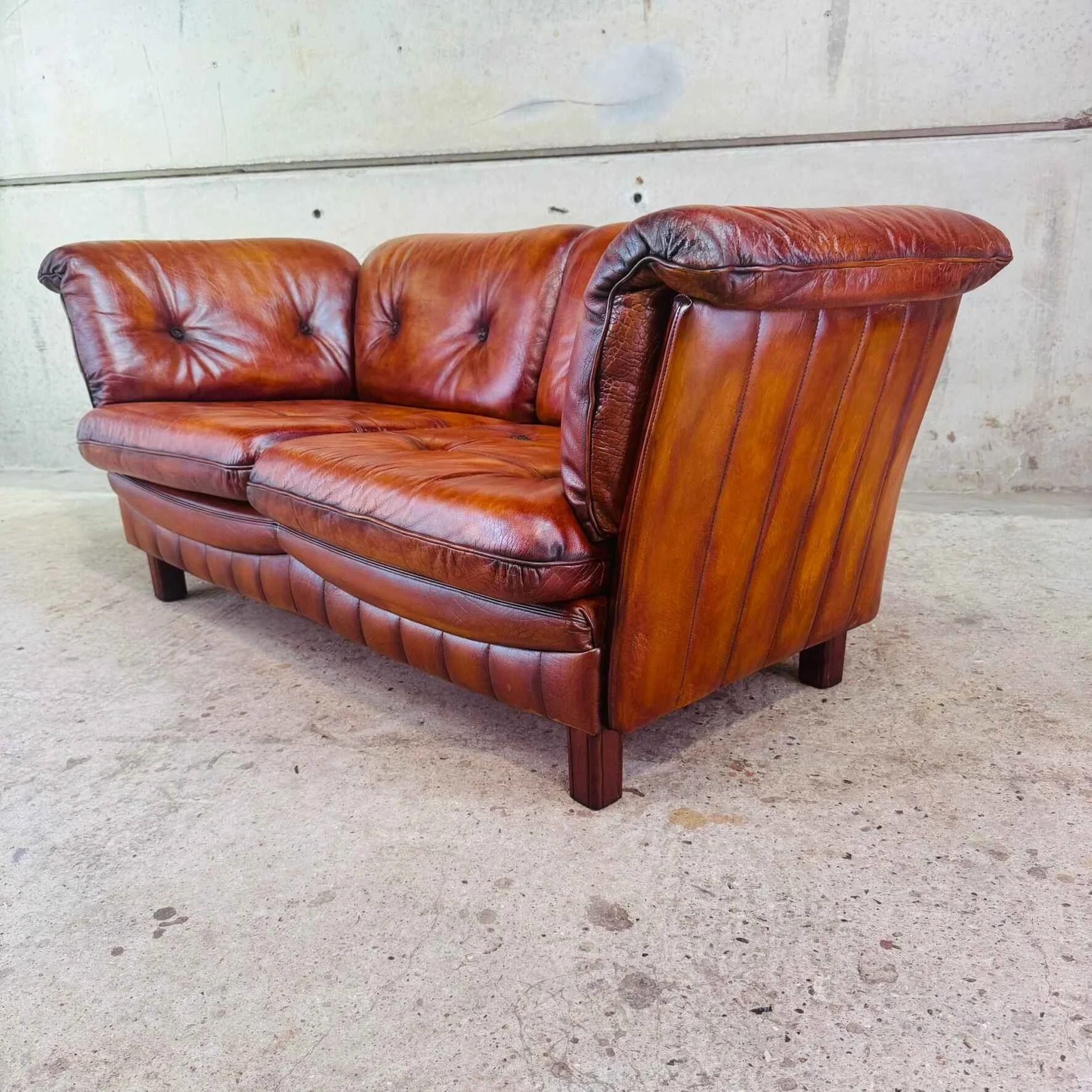 Vintage Danish Tan Leather Two-Seater Sofa (2).jpeg