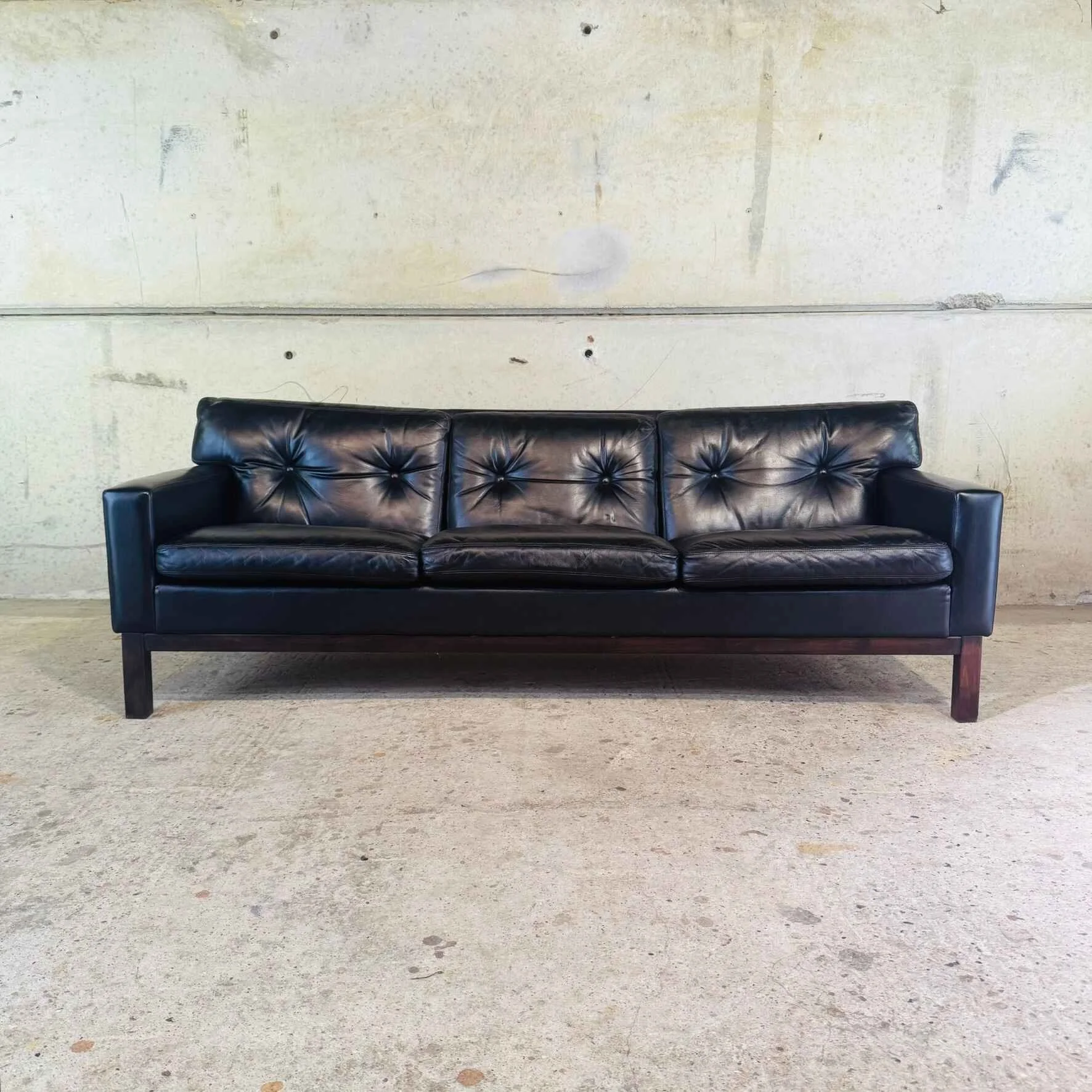 1970s Black Leather Three-Seater Sofa by Peems - Finland.jpeg