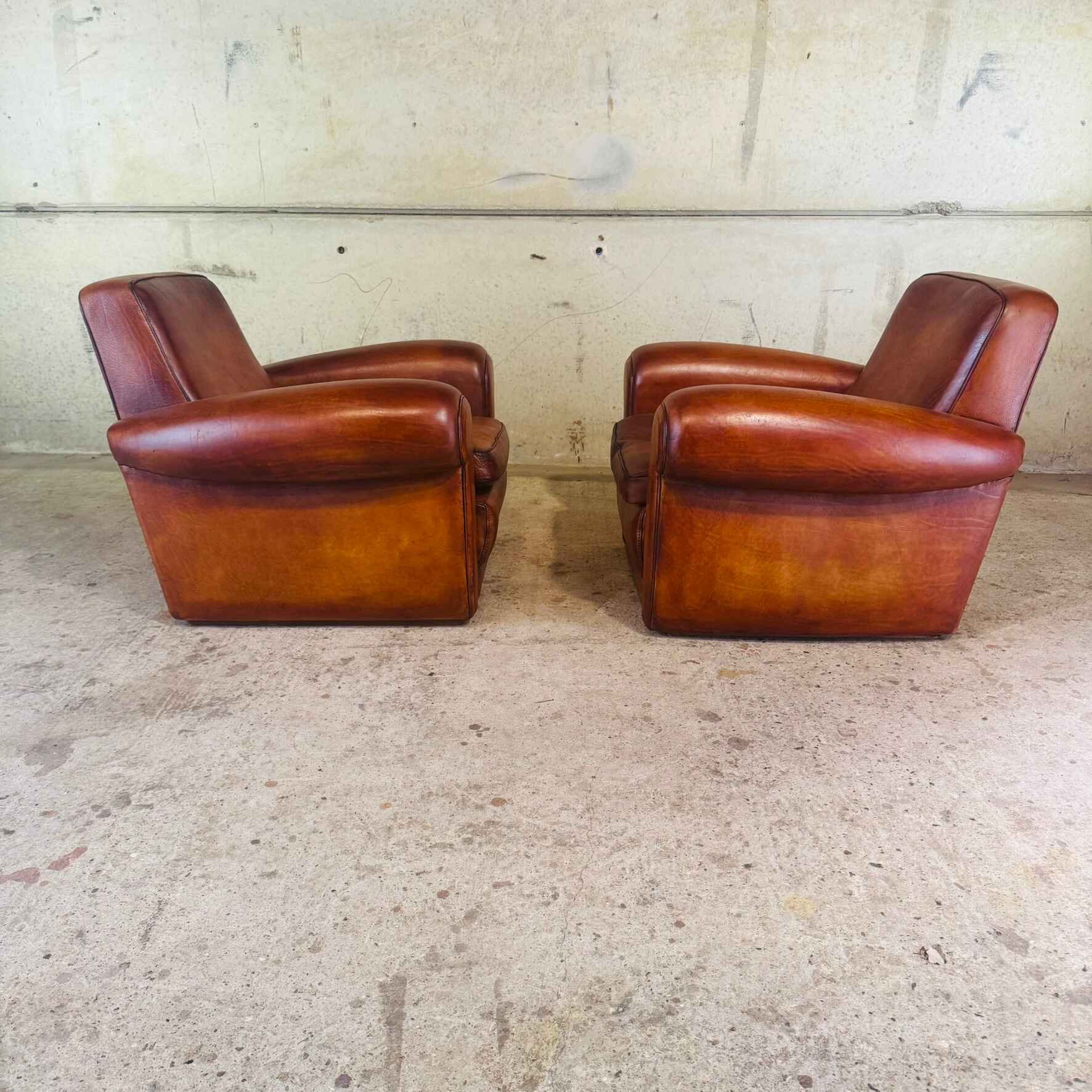 Pair of Vintage Art Deco Style Italian Tan Leather Club Chairs by Baxter (2).jpeg