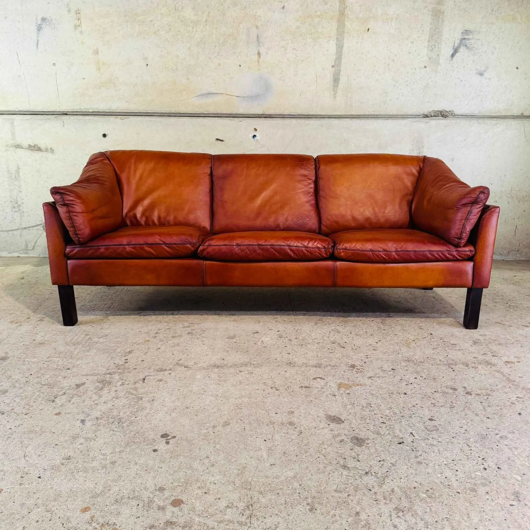 Danish Vintage Cognac Leather 3-Seater Sofa – Curved Side Cushions.jpeg