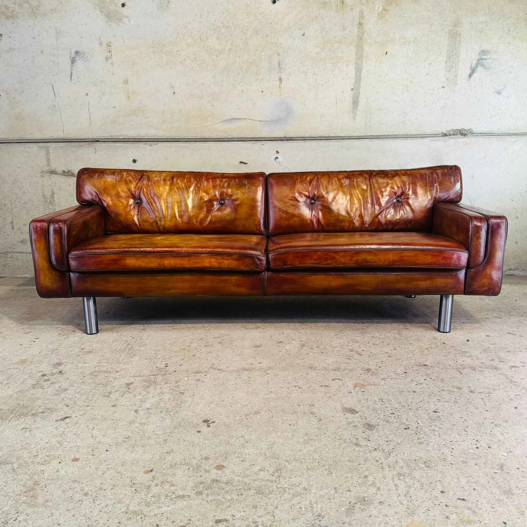 Long Vintage Danish Tan Leather 3 Seater Sofa – Deep Seated Elegant Design.jpeg